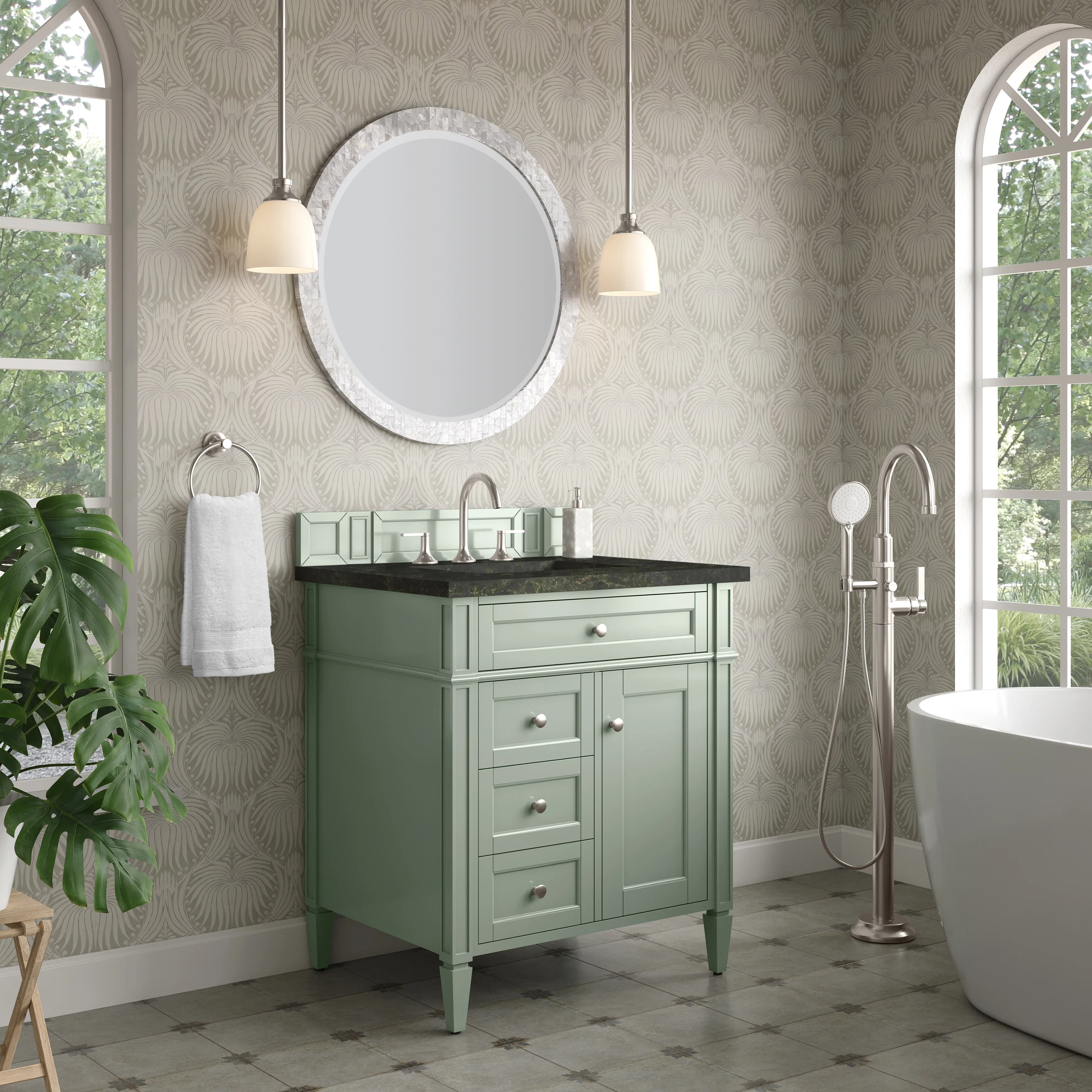 Brittany 30" Single Vanity, Sage Green, w/ 3 CM Phantome Eclos Top