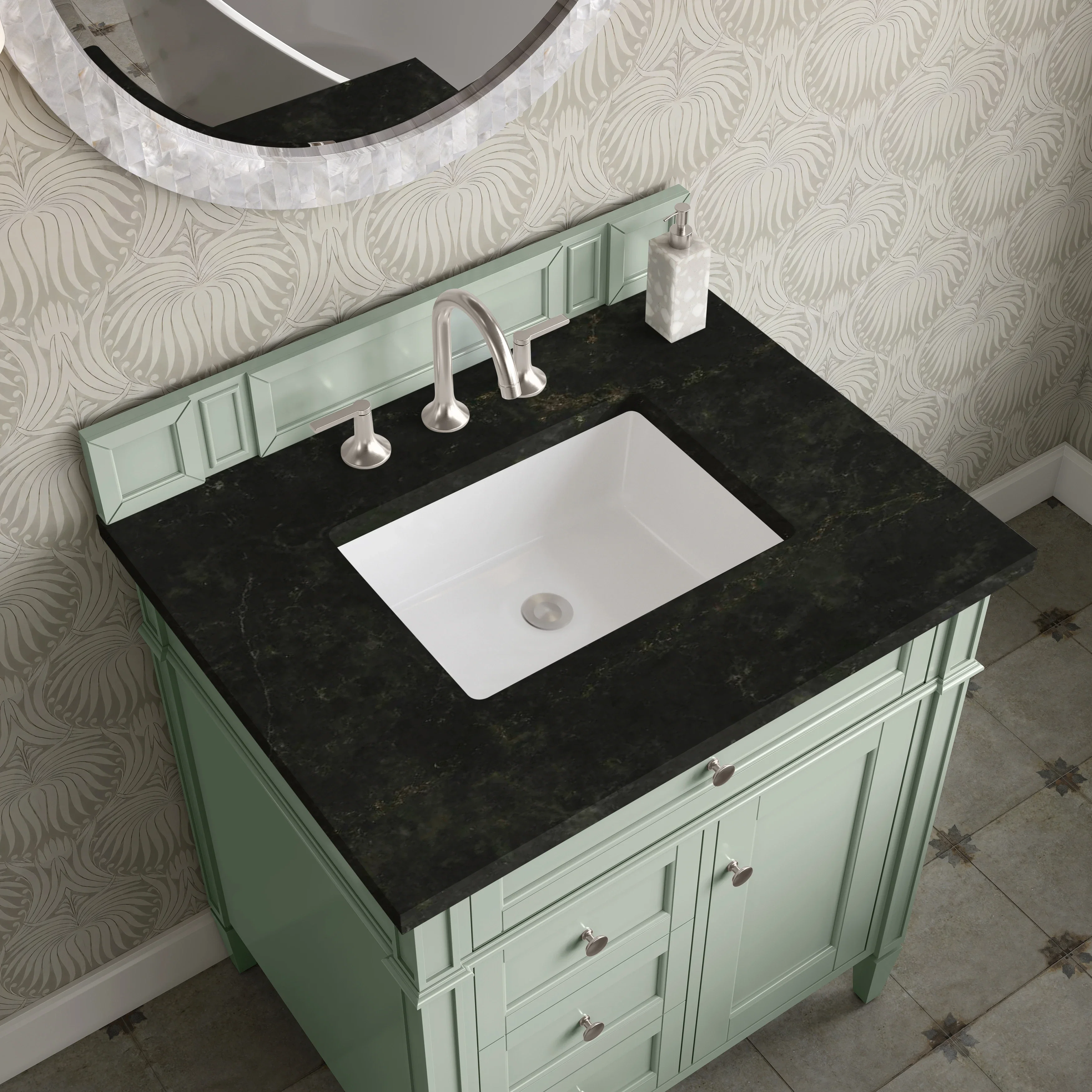 Brittany 30" Single Vanity, Sage Green, w/ 3 CM Phantome Eclos Top