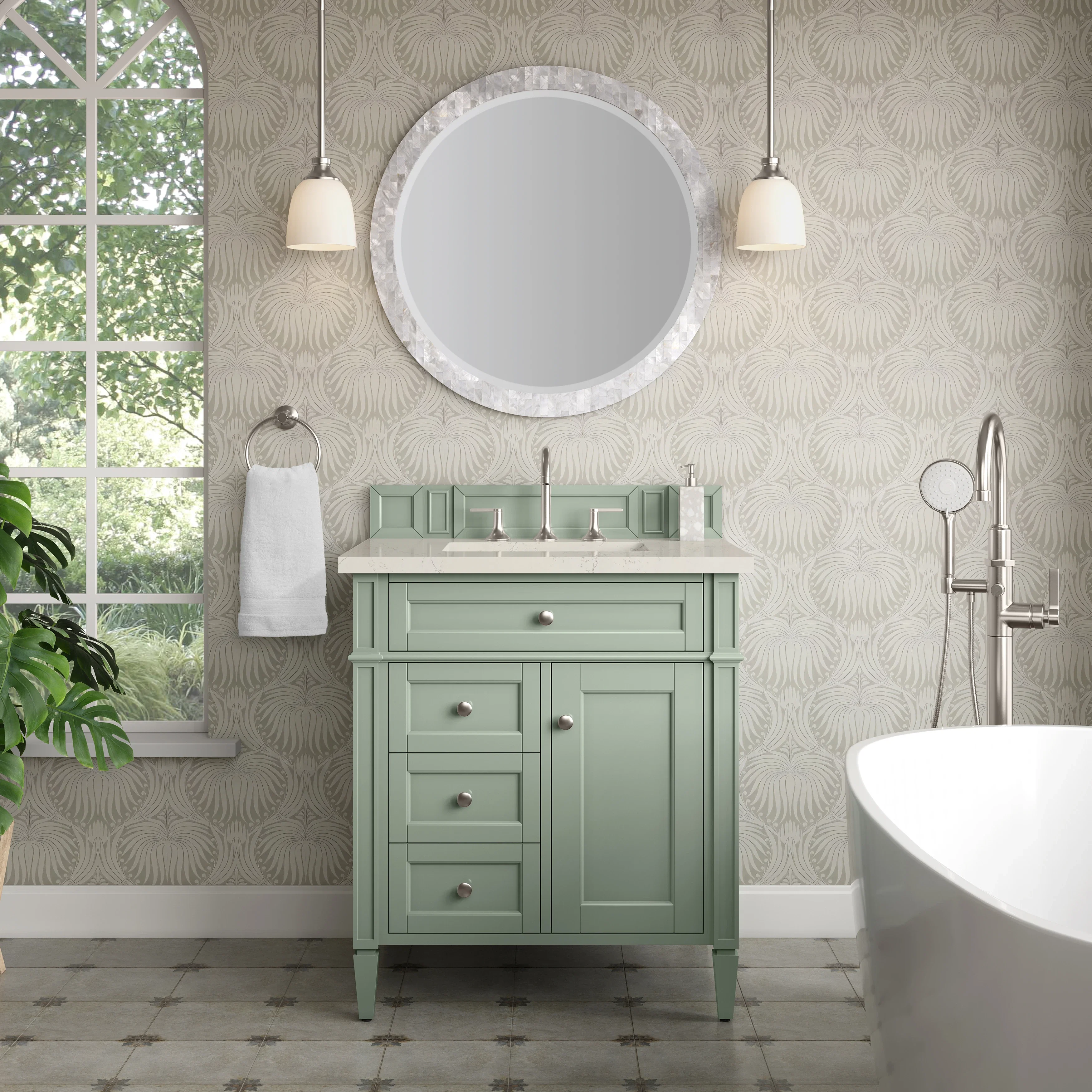 Brittany 30" Single Vanity, Sage Green, w/ 3 CM Siberian Silestone Top