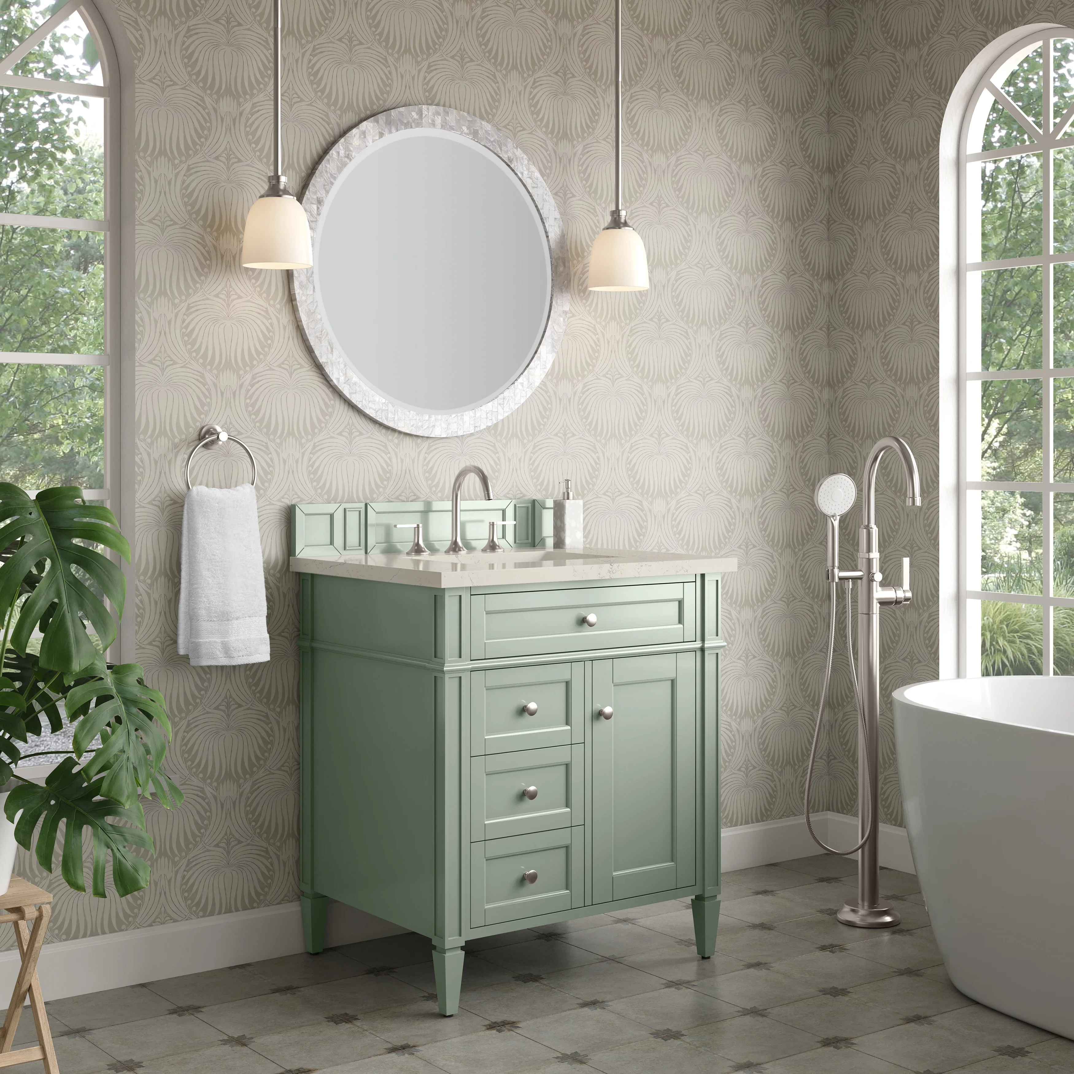 Brittany 30" Single Vanity, Sage Green, w/ 3 CM Siberian Silestone Top