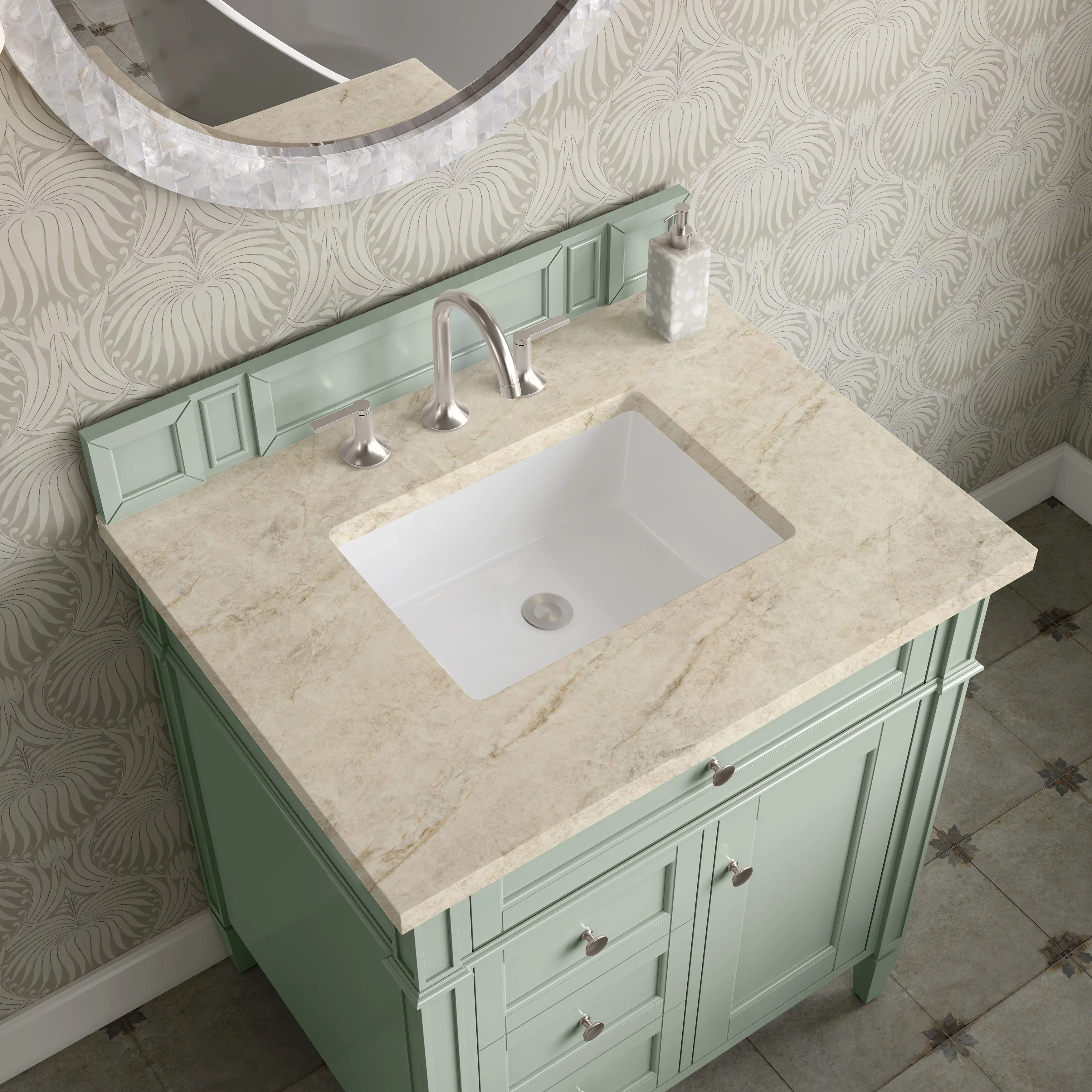 Brittany 30" Single Vanity, Sage Green, w/ 3 CM Tajnar Eclos Top