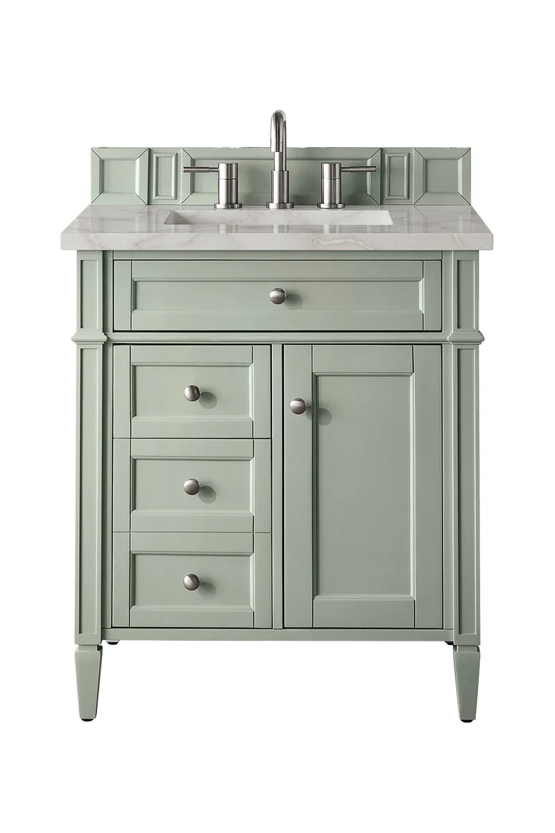 Brittany 30" Single Vanity, Sage Green, w/ 3 CM Victorian Silver Silestone Top