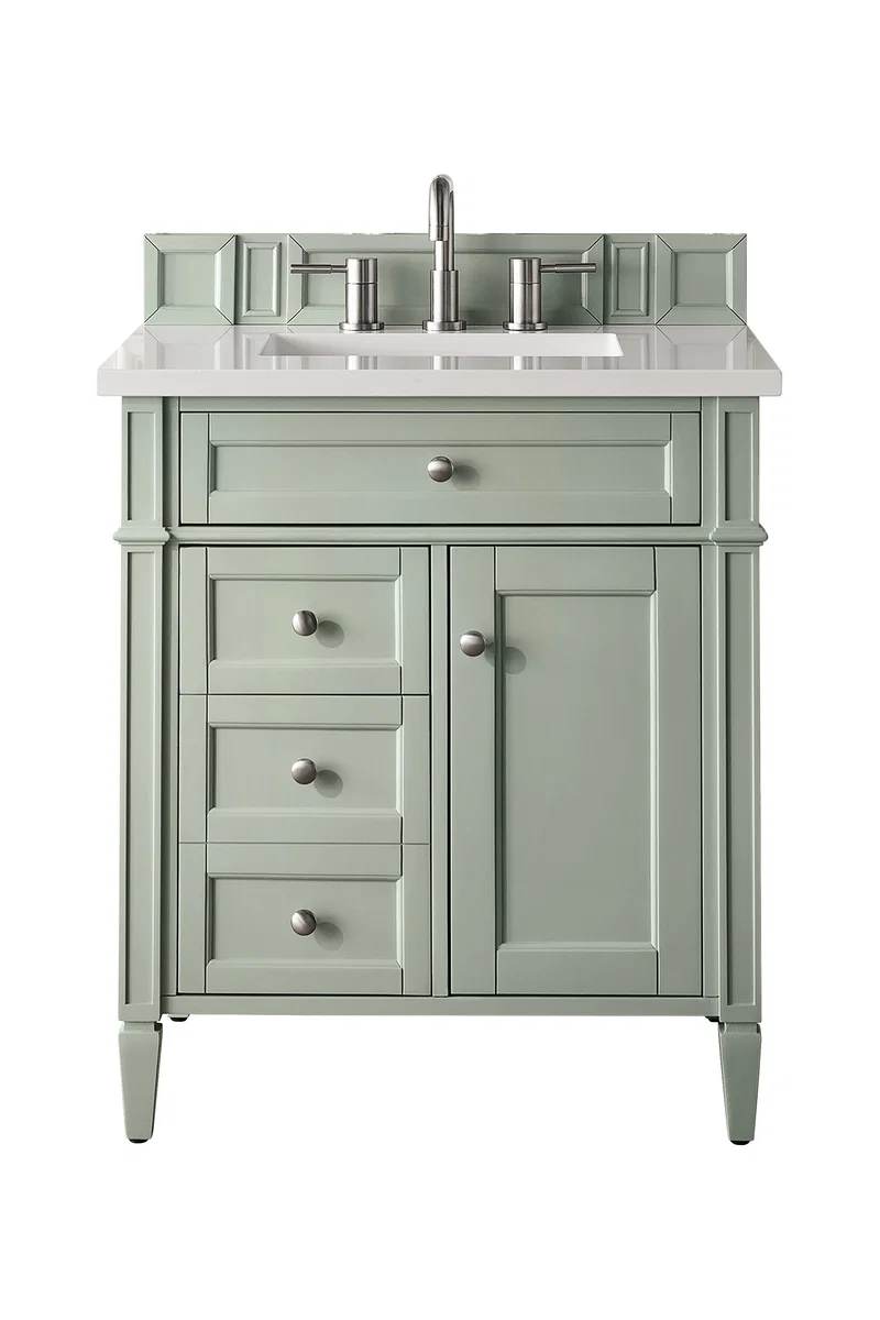 Brittany 30" Single Vanity, Sage Green, w/ 3 CM White Zeus Silestone Top