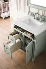 Brittany 30" Single Vanity, Sage Green, w/ 3 CM White Zeus Silestone Top