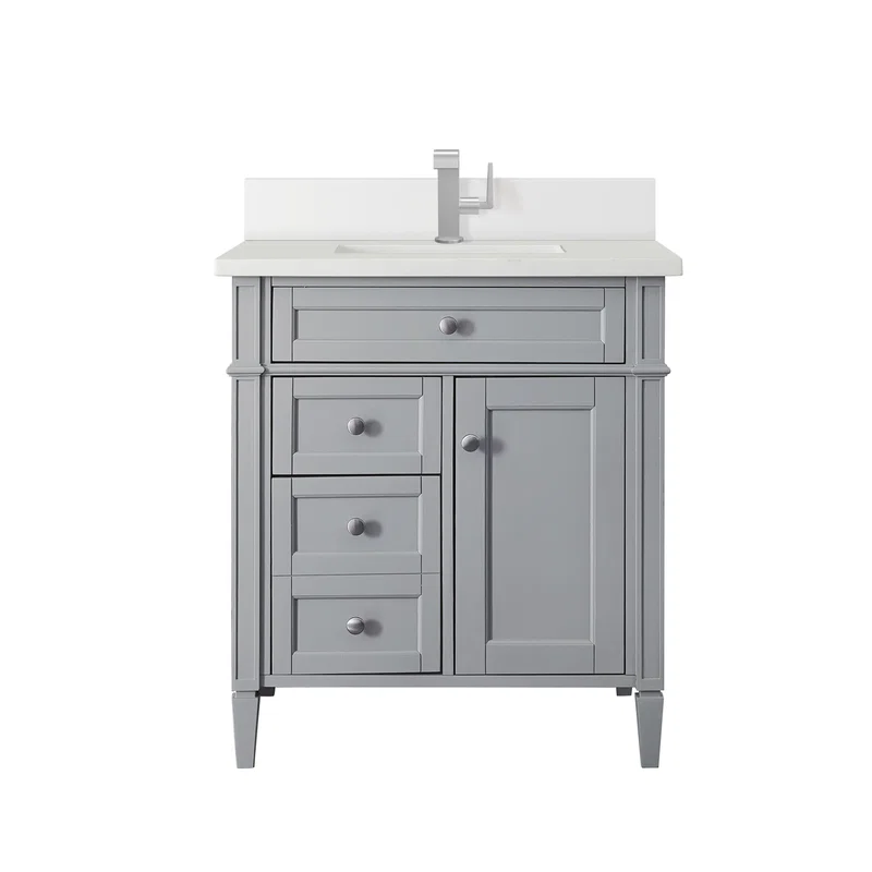 Brittany 30" Single Vanity, Urban Gray, w/ Single Hole 3 CM White Zeus Silestone Top & Backsplash