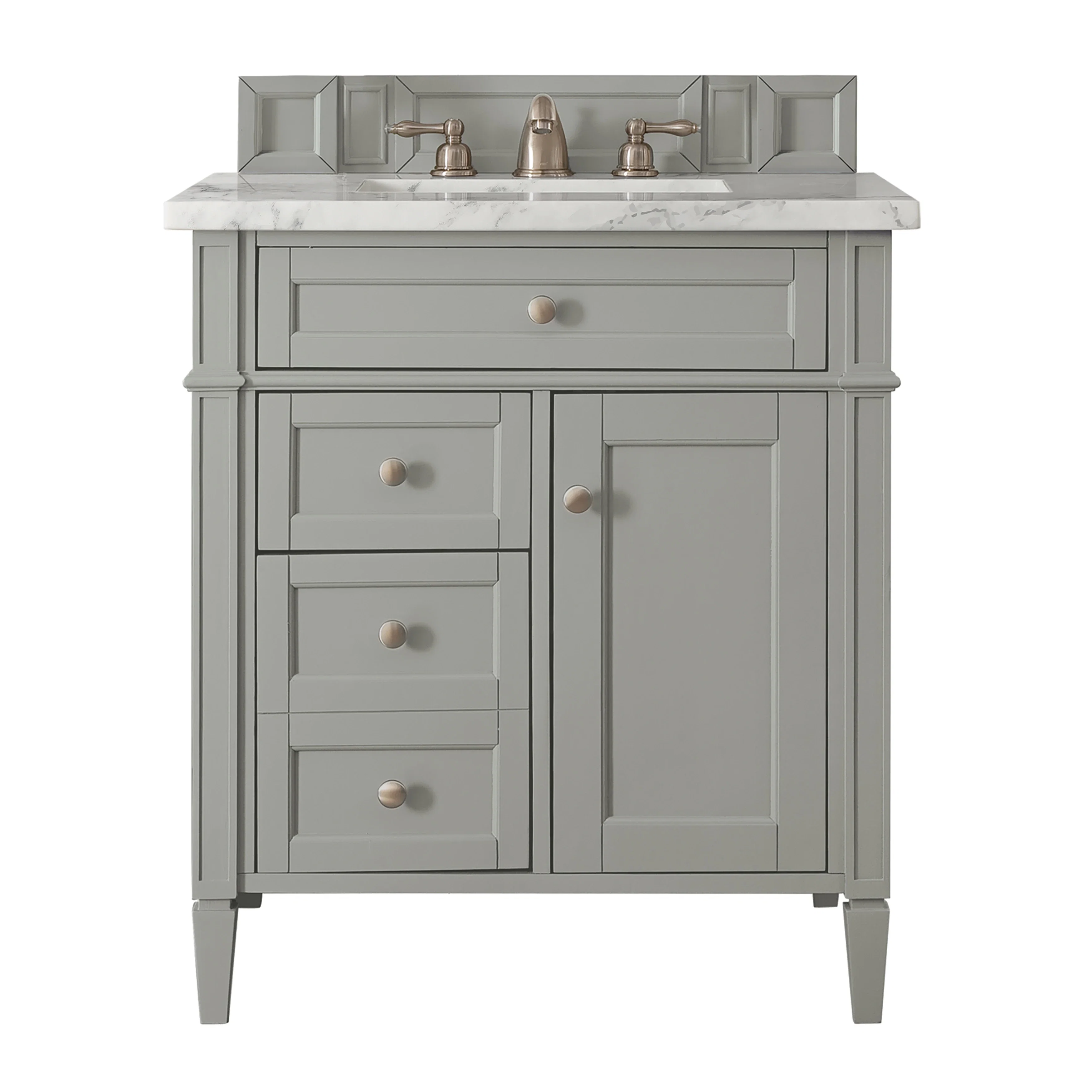 Brittany 30" Single Vanity, Urban Gray w/ 3 CM Carrara Marble Top