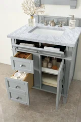 Brittany 30" Single Vanity, Urban Gray w/ 3 CM Carrara Marble Top