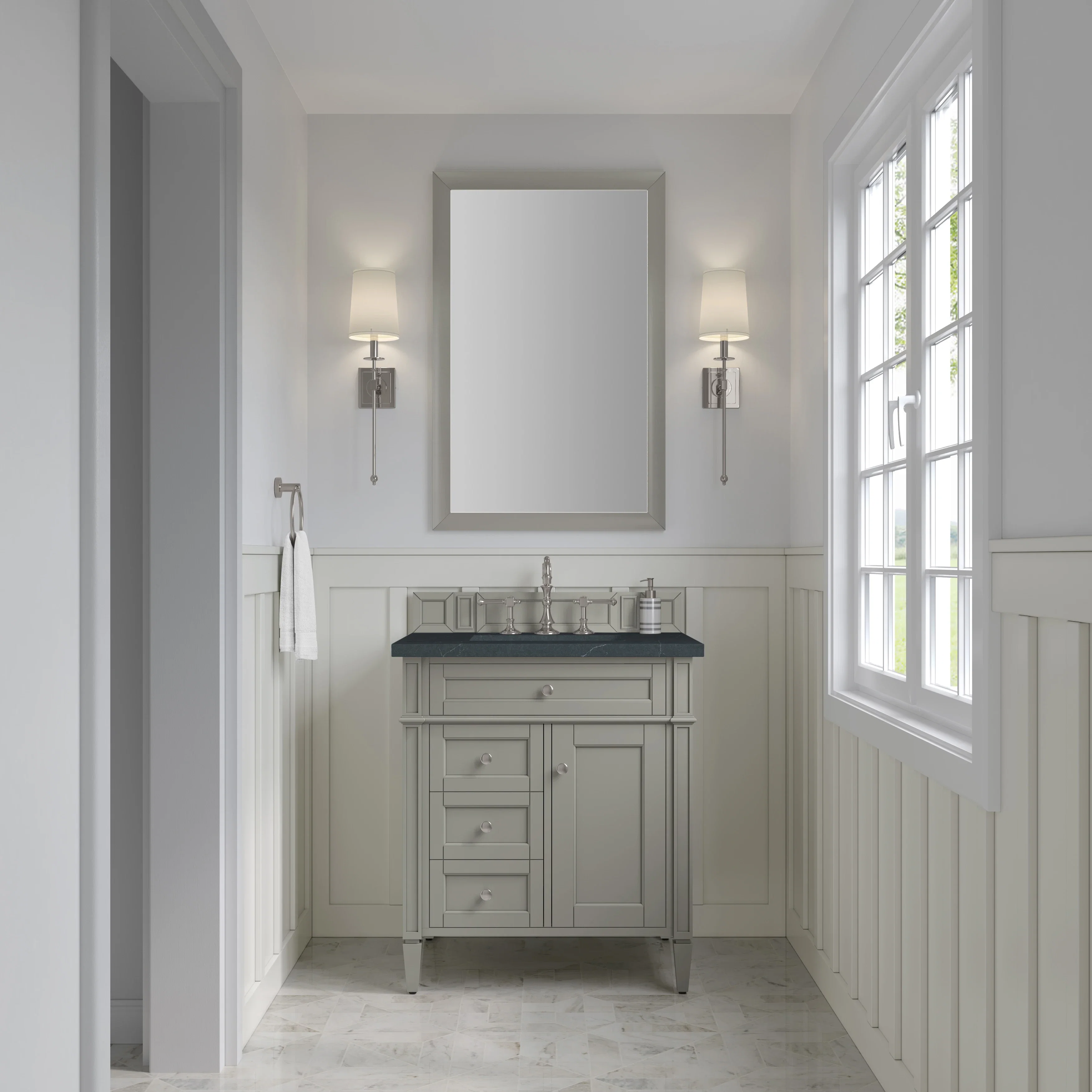 Brittany 30" Single Vanity, Urban Gray, w/ 3 CM Charcoal Soapstone Silestone Top