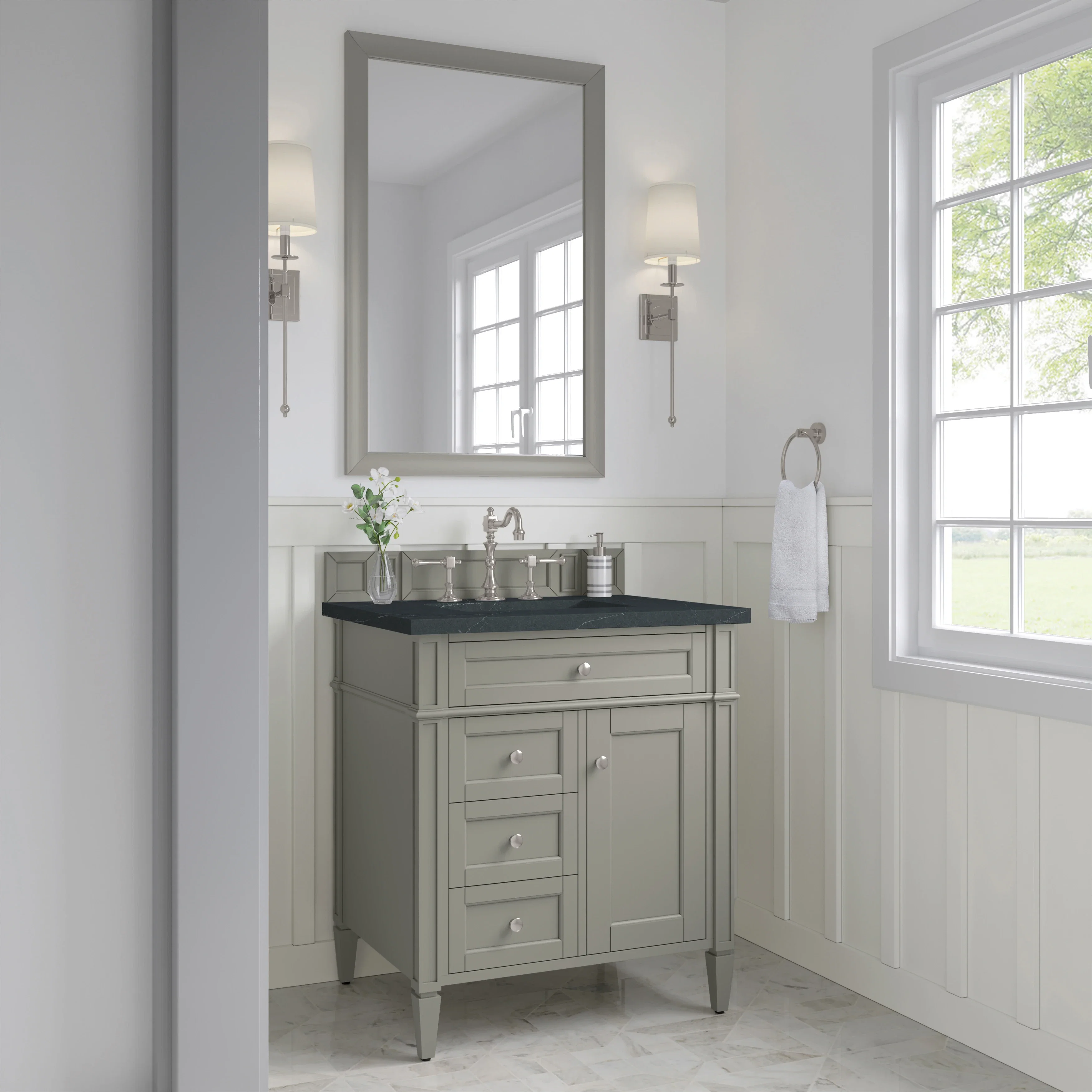 Brittany 30" Single Vanity, Urban Gray, w/ 3 CM Charcoal Soapstone Silestone Top