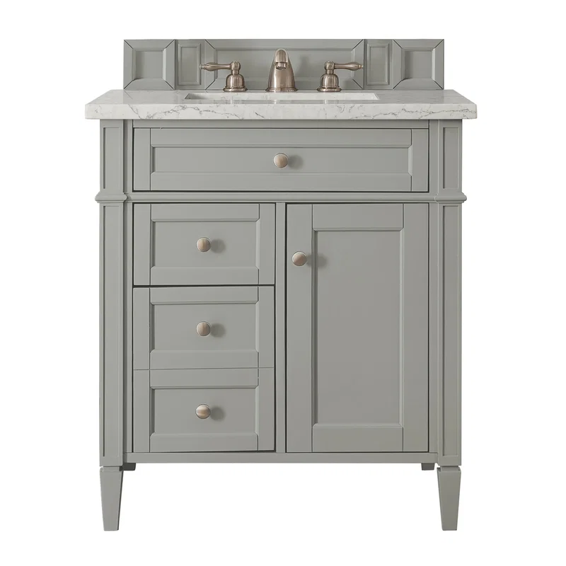 Brittany 30" Single Vanity, Urban Gray, w/ 3 CM Eternal Jasmine Pearl Silestone Top