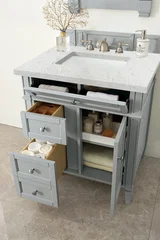 Brittany 30" Single Vanity, Urban Gray, w/ 3 CM Eternal Jasmine Pearl Silestone Top