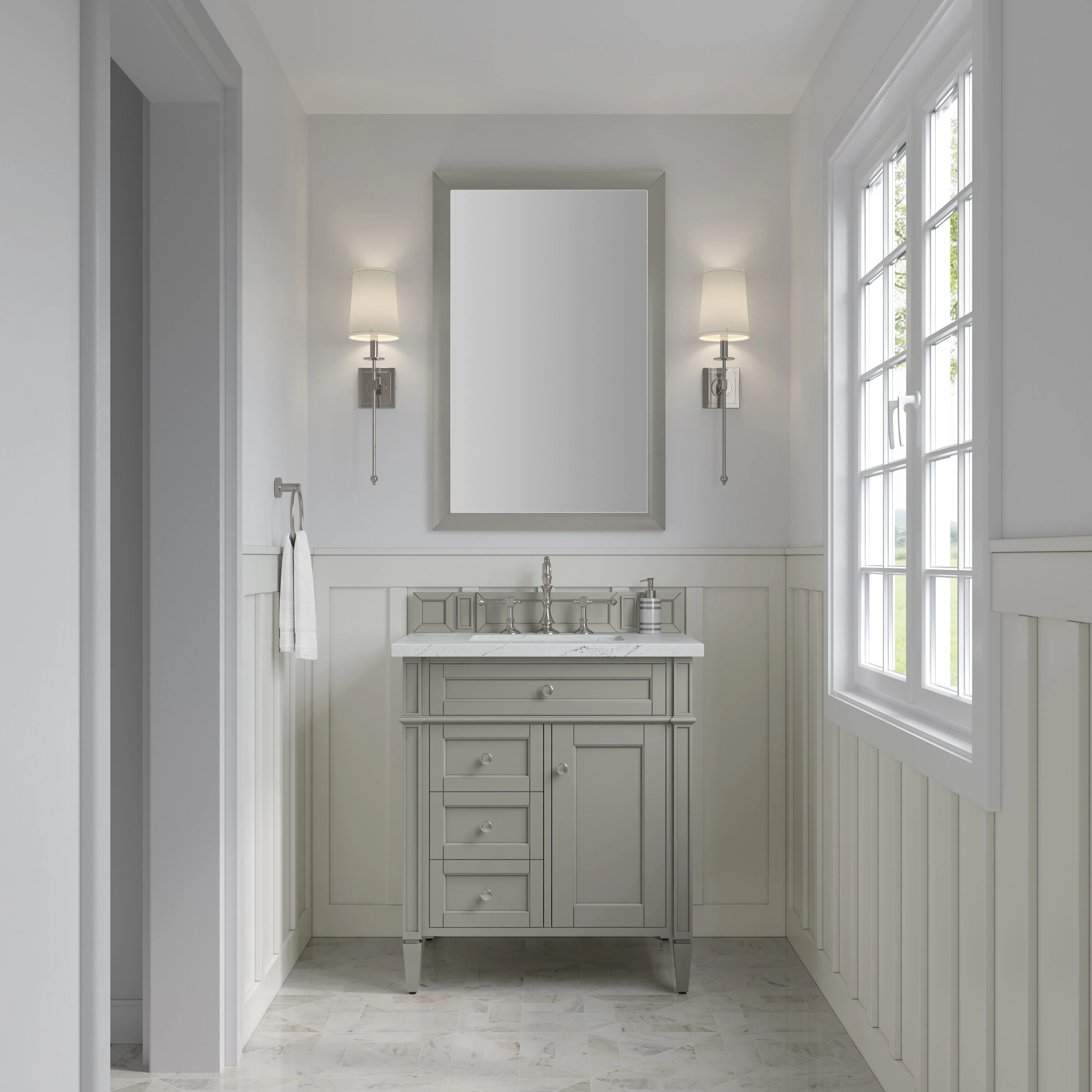 Brittany 30" Single Vanity, Urban Gray, w/ 3 CM Ethereal Noctis Silestone Top
