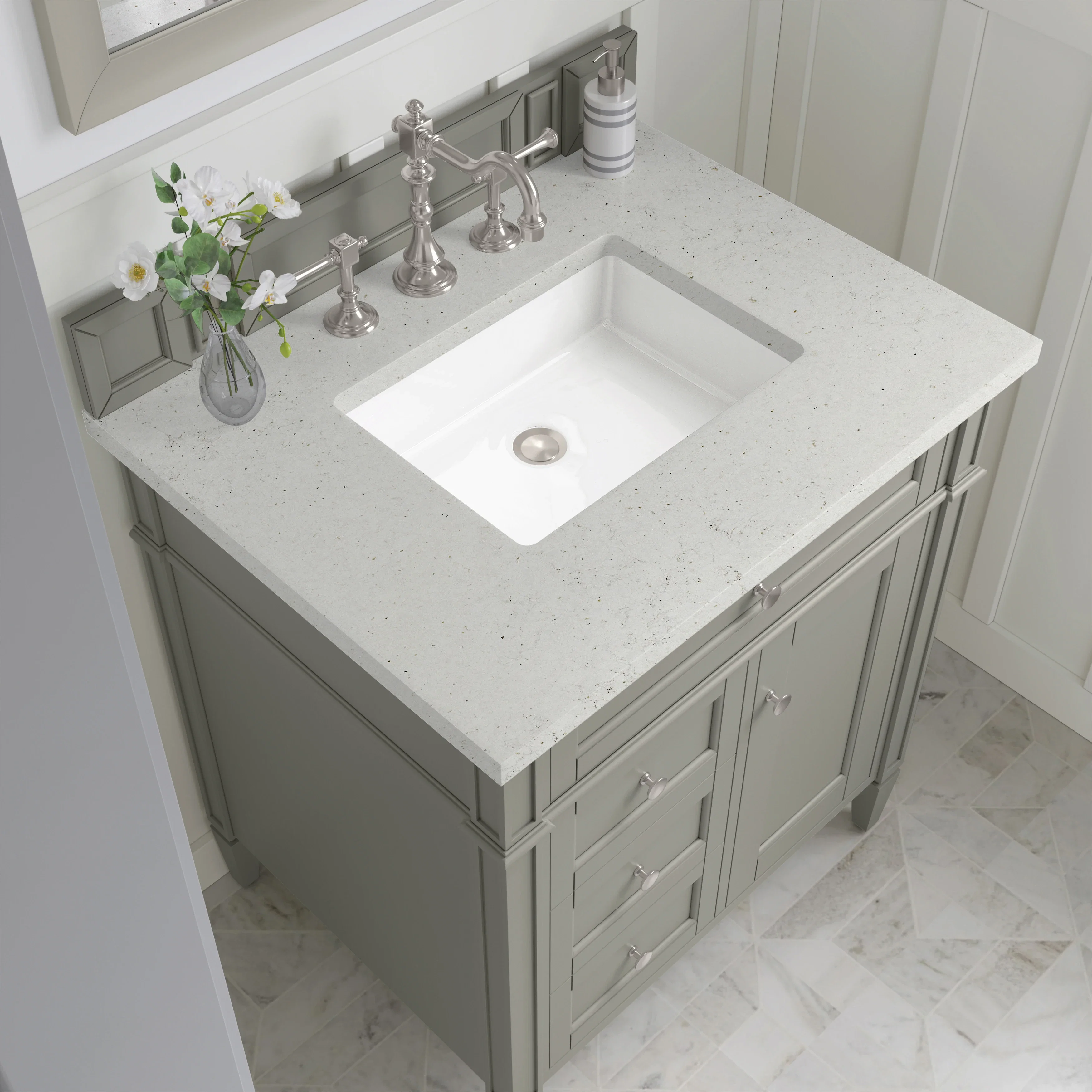 Brittany 30" Single Vanity, Urban Gray, w/ 3 CM Lime Delight Silestone Top