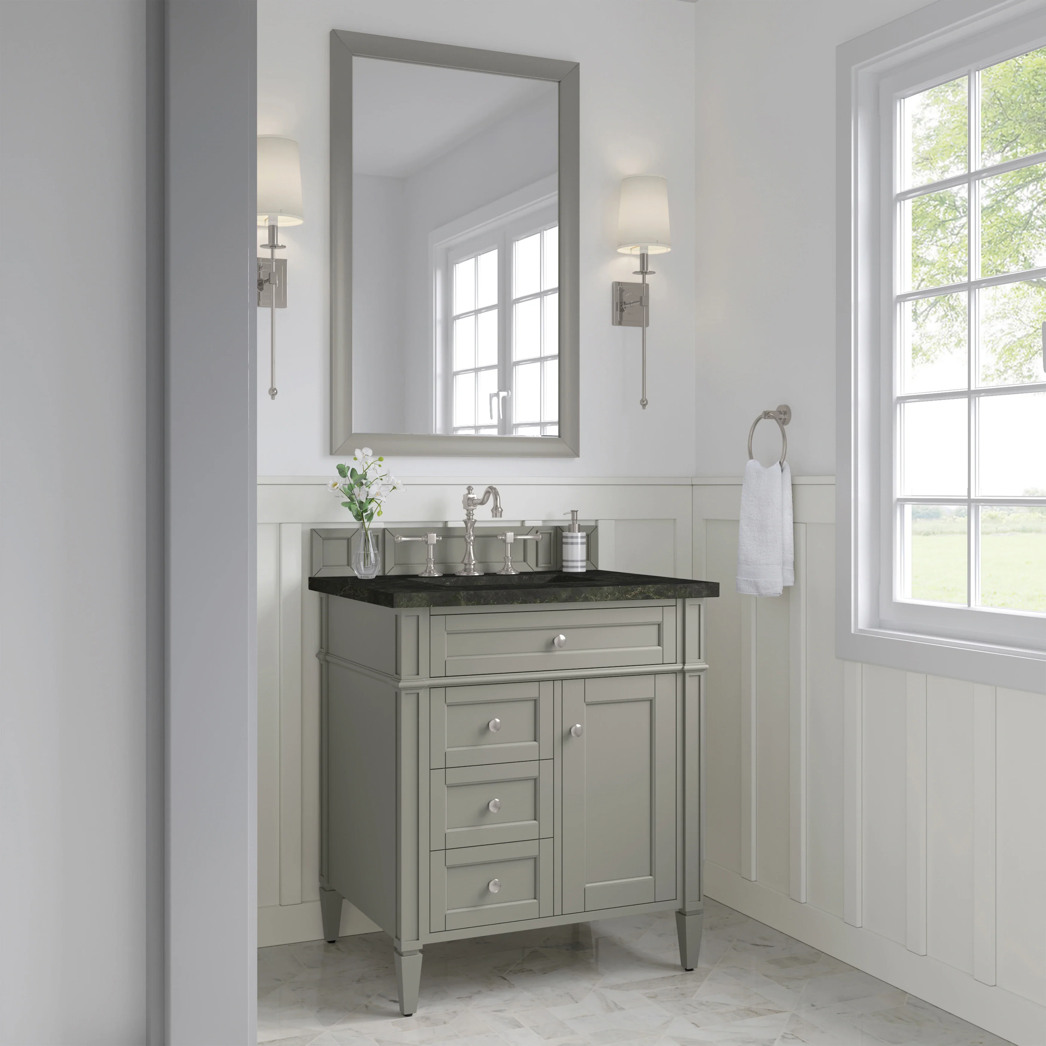 Brittany 30" Single Vanity, Urban Gray, w/ 3 CM Phantome Eclos Top