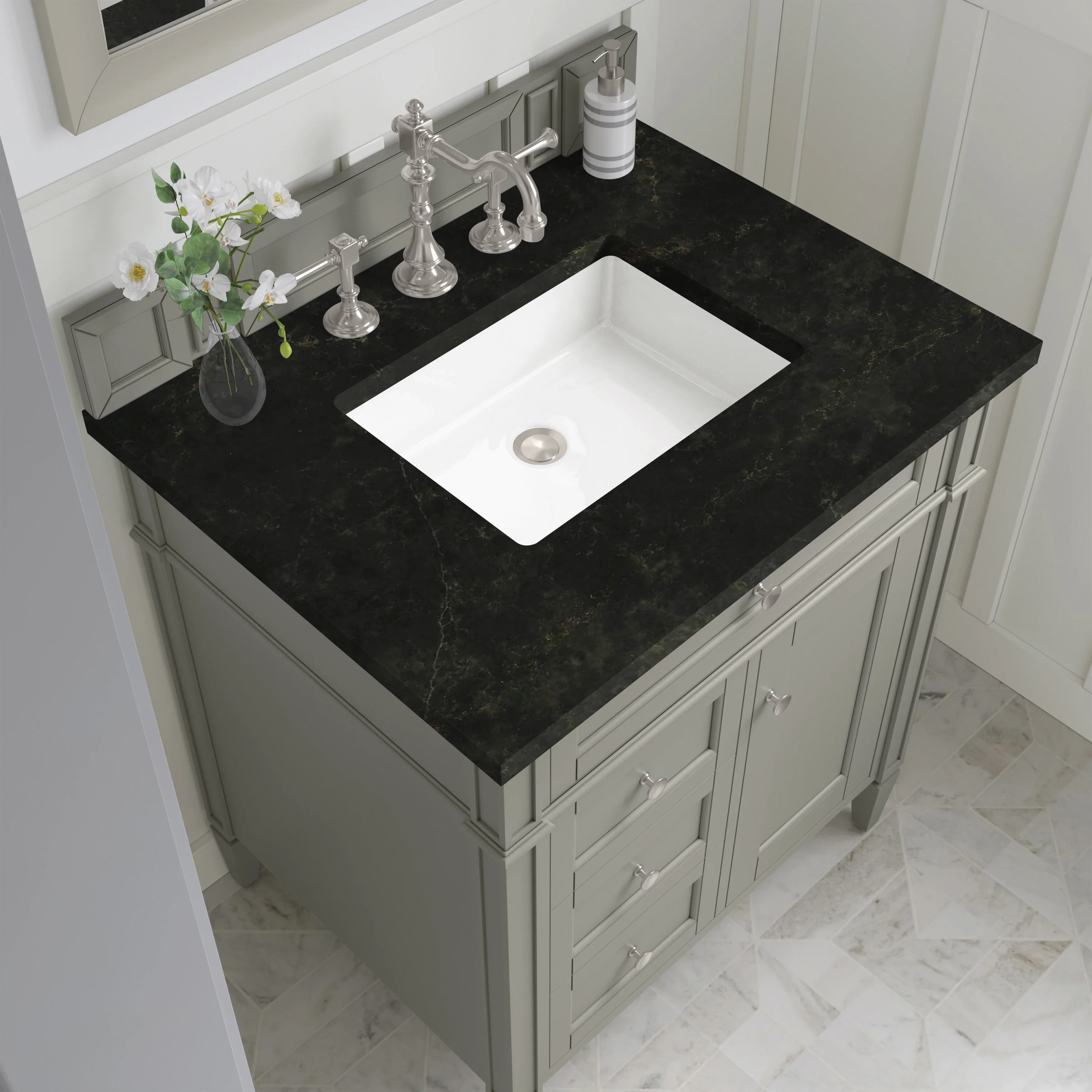 Brittany 30" Single Vanity, Urban Gray, w/ 3 CM Phantome Eclos Top