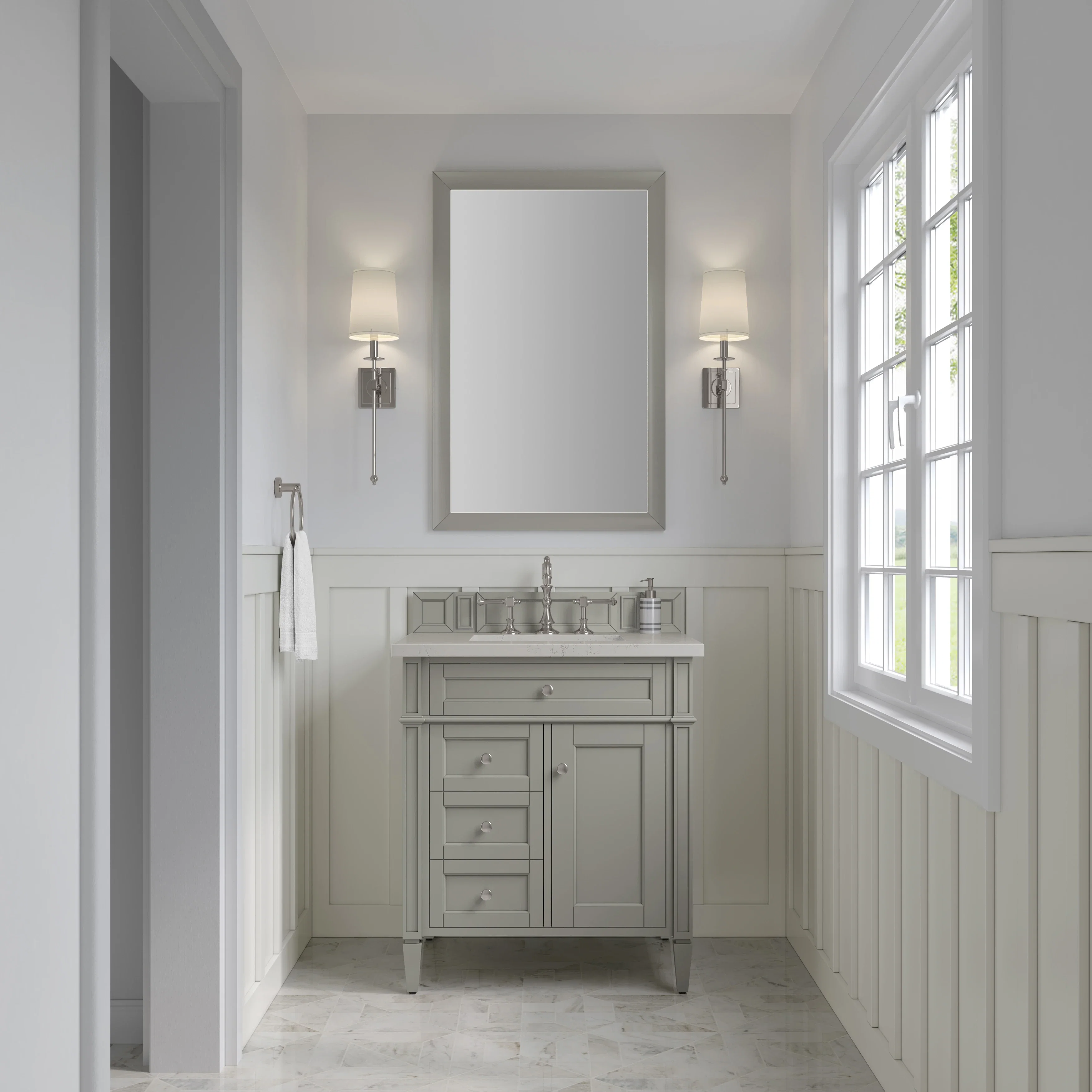 Brittany 30" Single Vanity, Urban Gray, w/ 3 CM Siberian Silestone Top