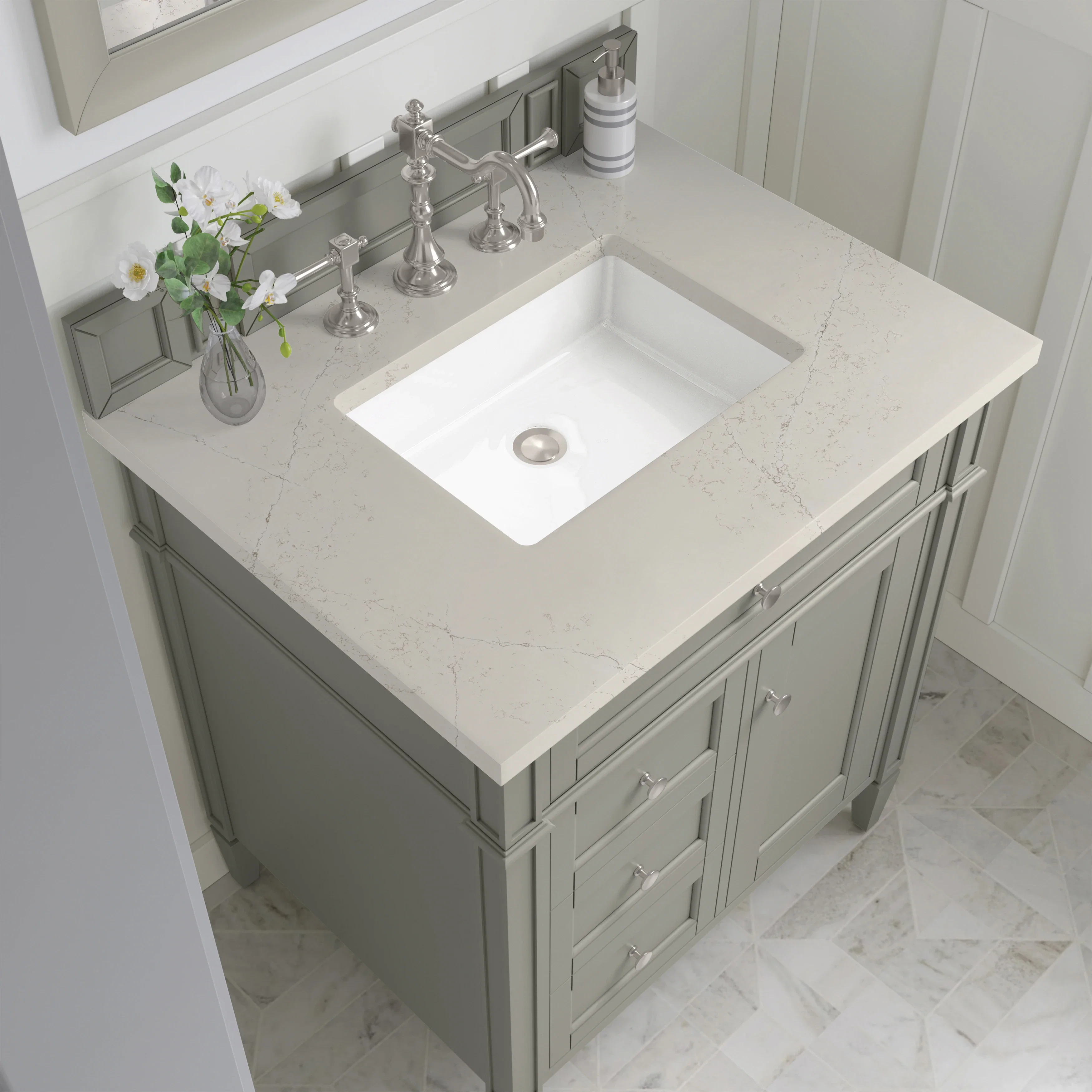 Brittany 30" Single Vanity, Urban Gray, w/ 3 CM Siberian Silestone Top