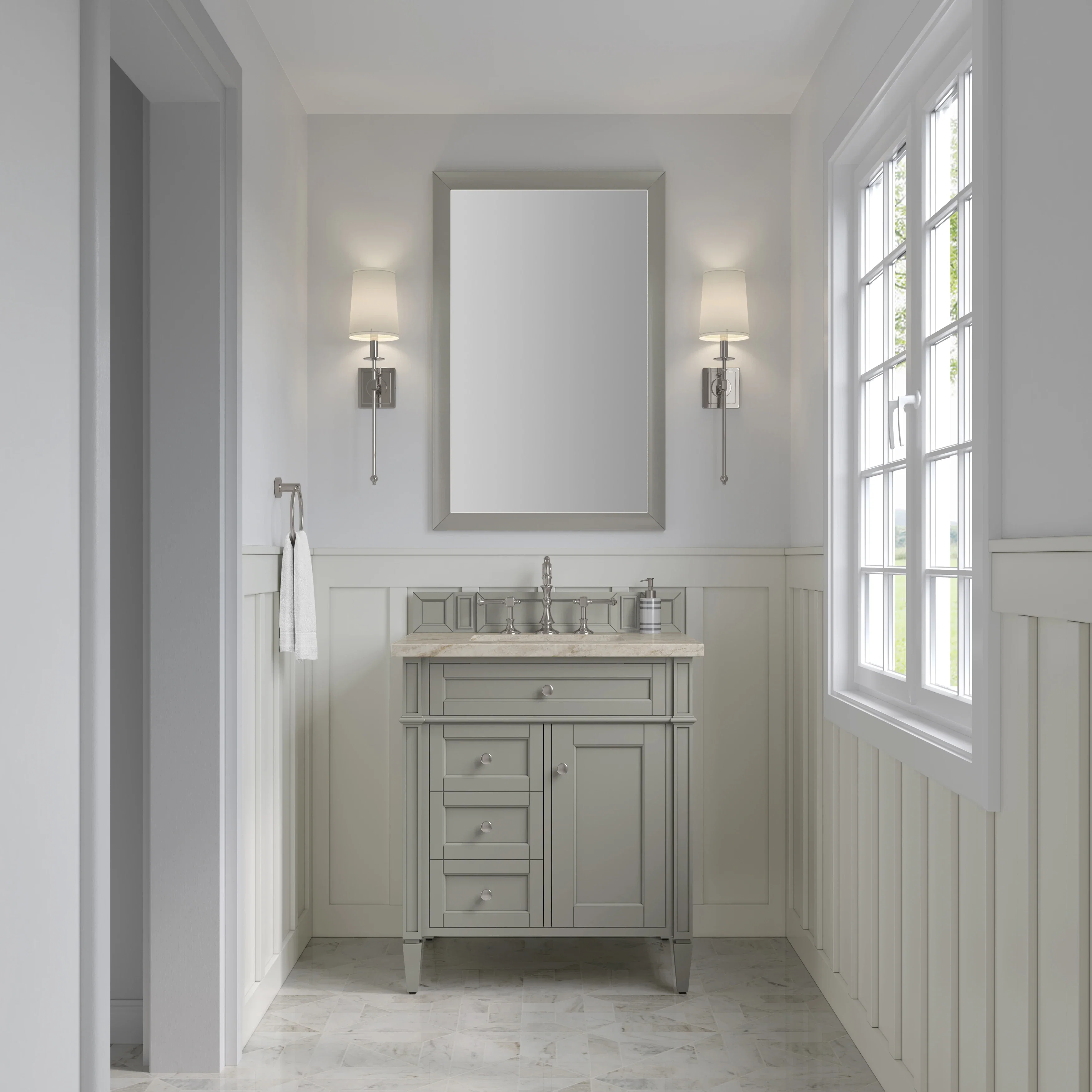 Brittany 30" Single Vanity, Urban Gray, w/ 3 CM Tajnar Eclos Top