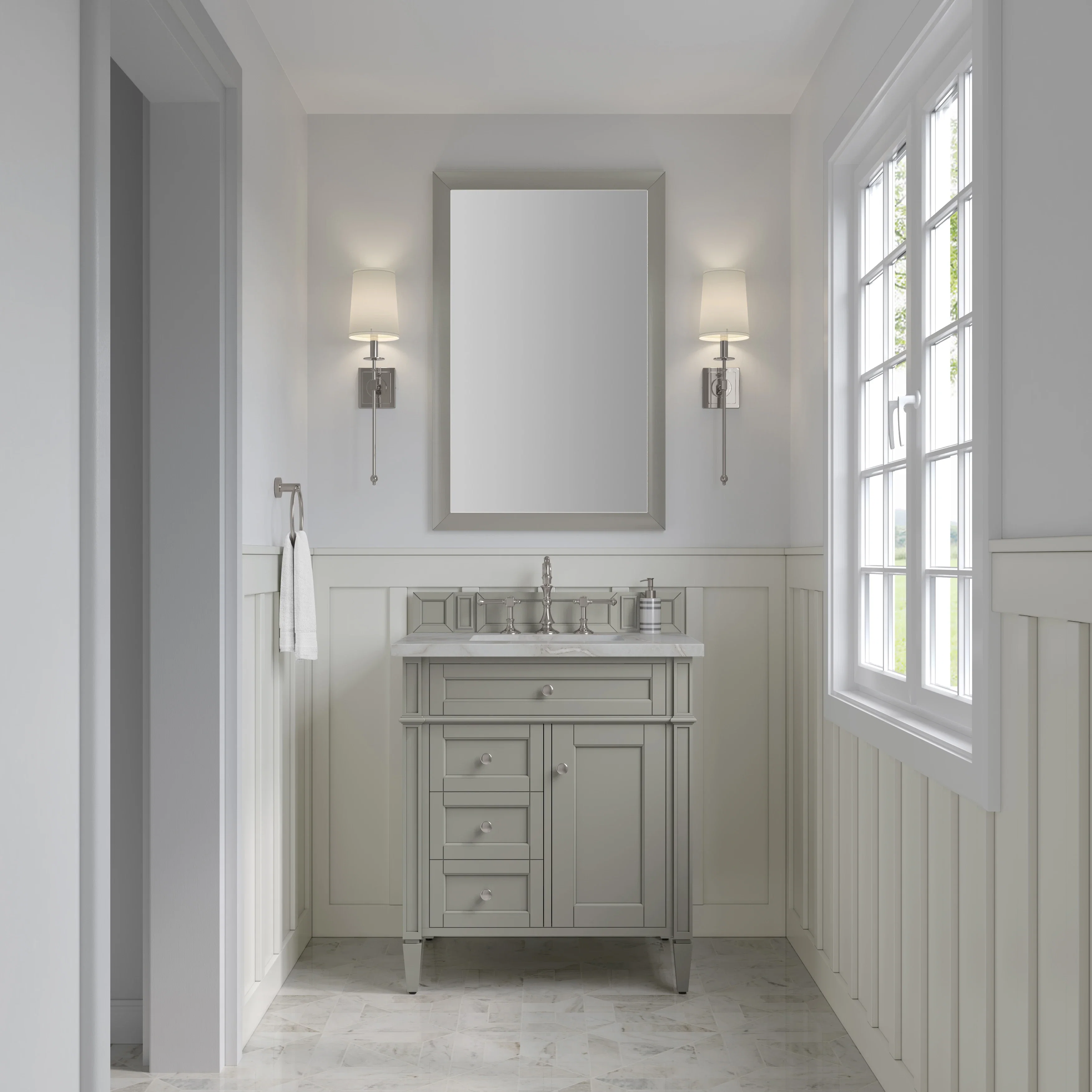 Brittany 30" Single Vanity, Urban Gray, w/ 3 CM Victorian Silver Silestone Top