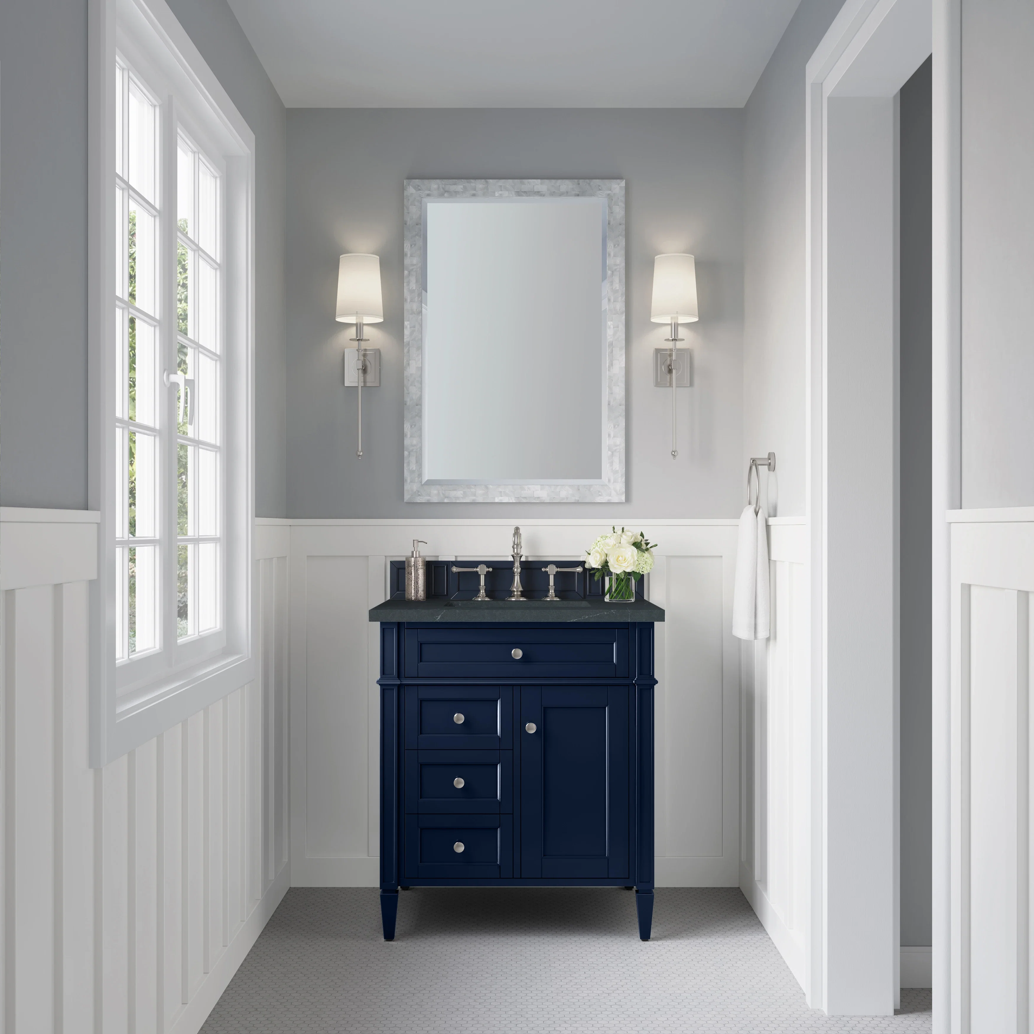 Brittany 30" Single Vanity, Victory Blue w/ 3 CM Charcoal Soapstone Silestone Top