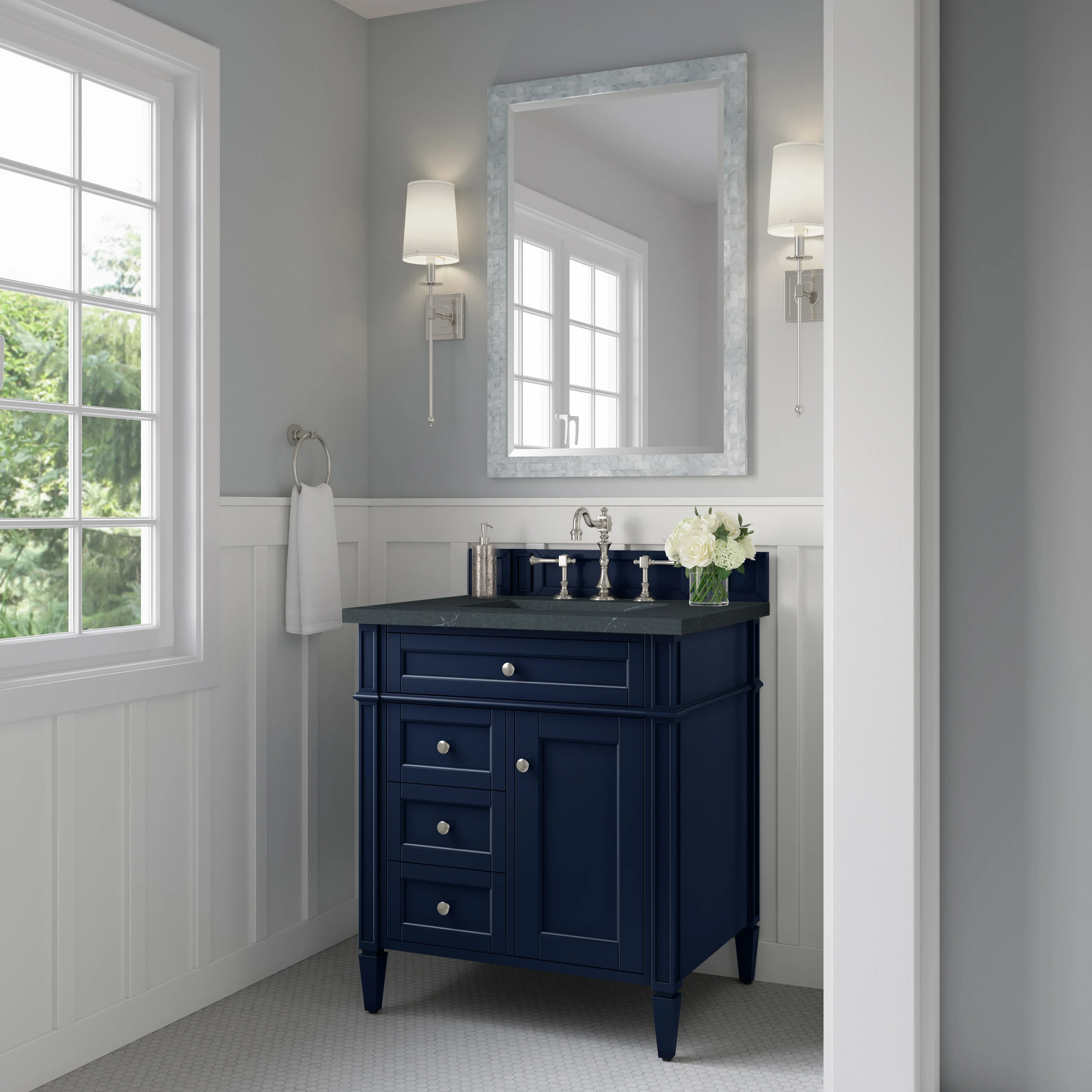 Brittany 30" Single Vanity, Victory Blue w/ 3 CM Charcoal Soapstone Silestone Top