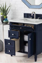 Brittany 30" Single Vanity, Victory Blue w/ 3 CM Eternal Jasmine Pearl Silestone Top