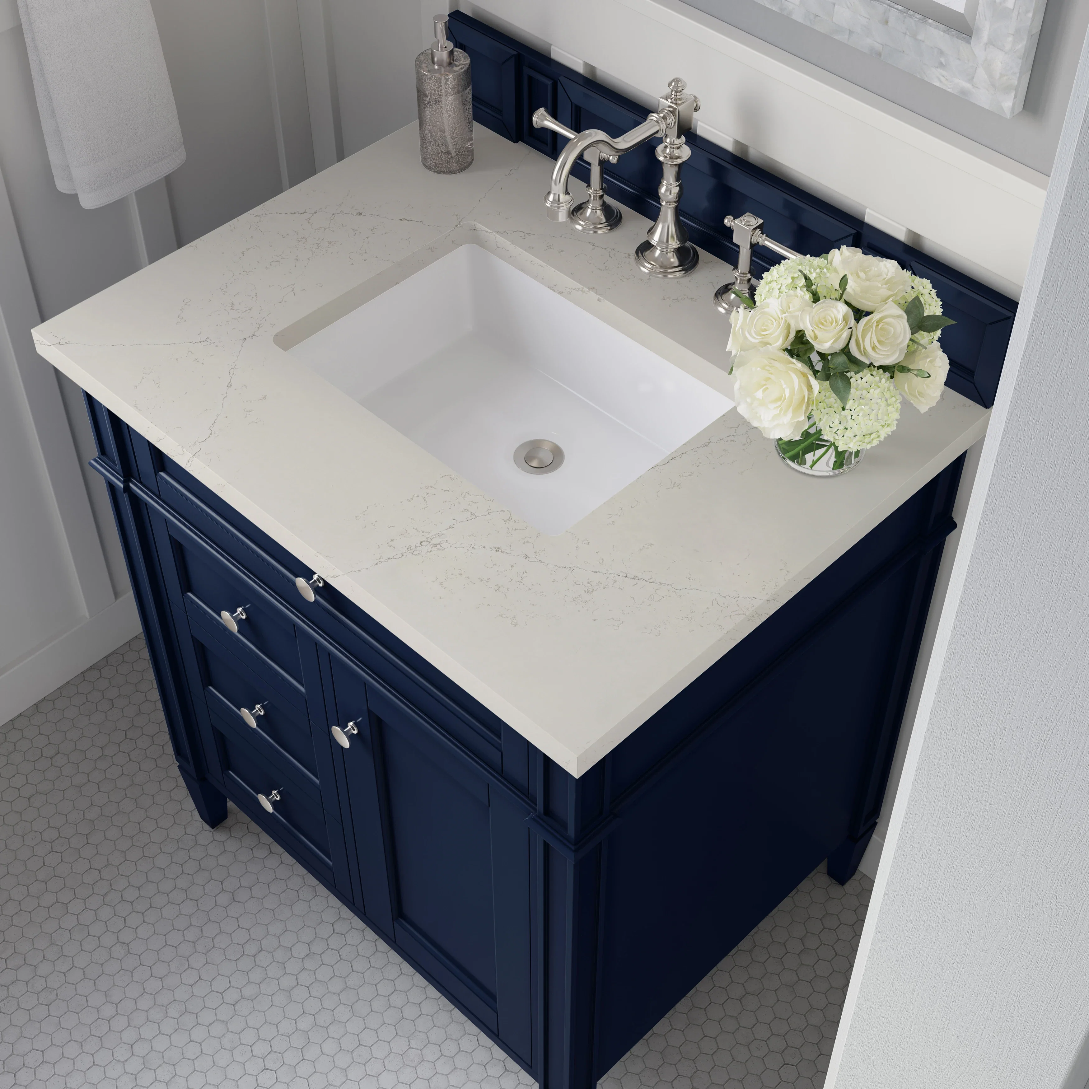 Brittany 30" Single Vanity, Victory Blue, w/ 3 CM Siberian Silestone Top