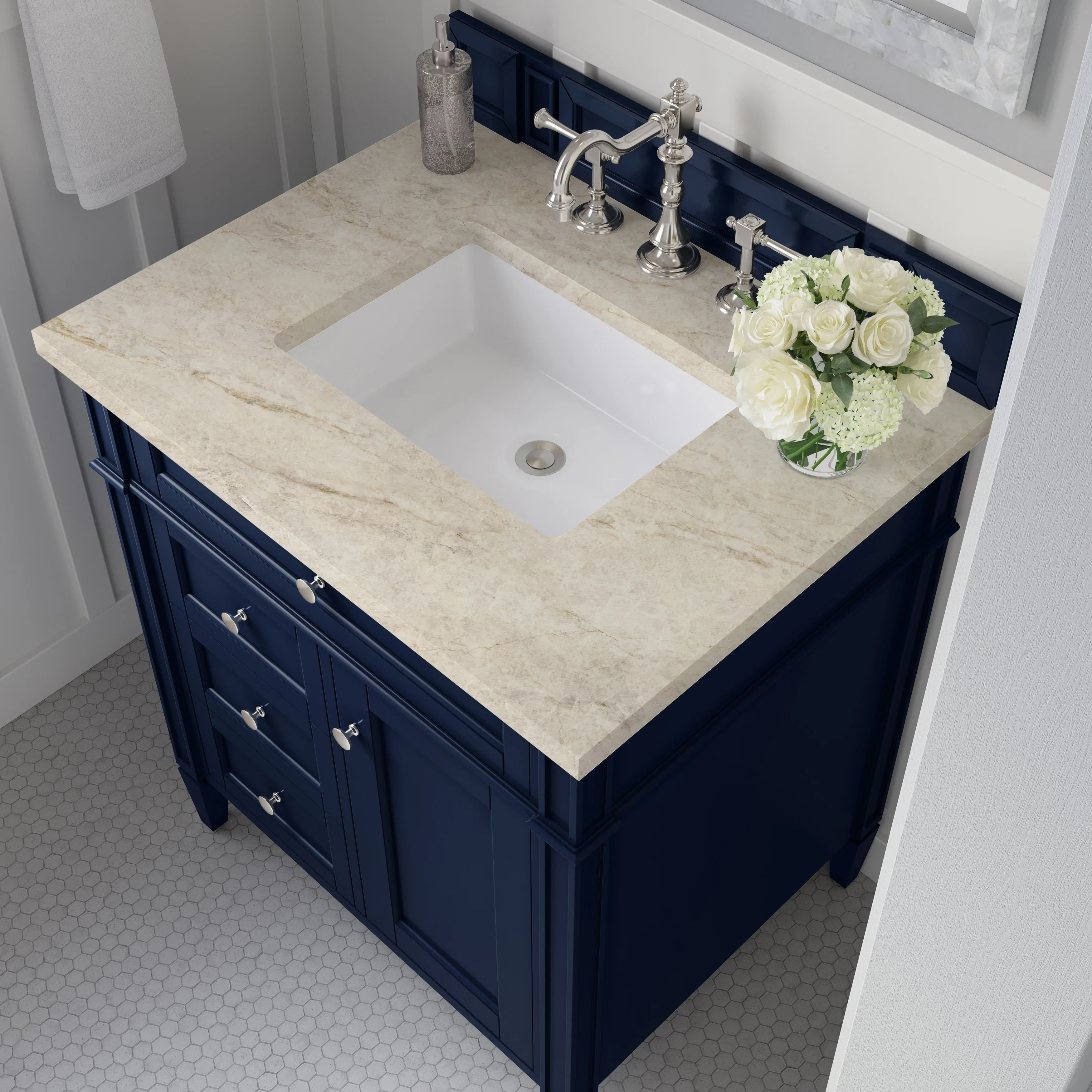Brittany 30" Single Vanity, Victory Blue, w/ 3 CM Tajnar Eclos Top