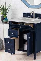Brittany 30" Single Vanity, Victory Bleu w/ 3 CM Victorian Silver Silestone Top