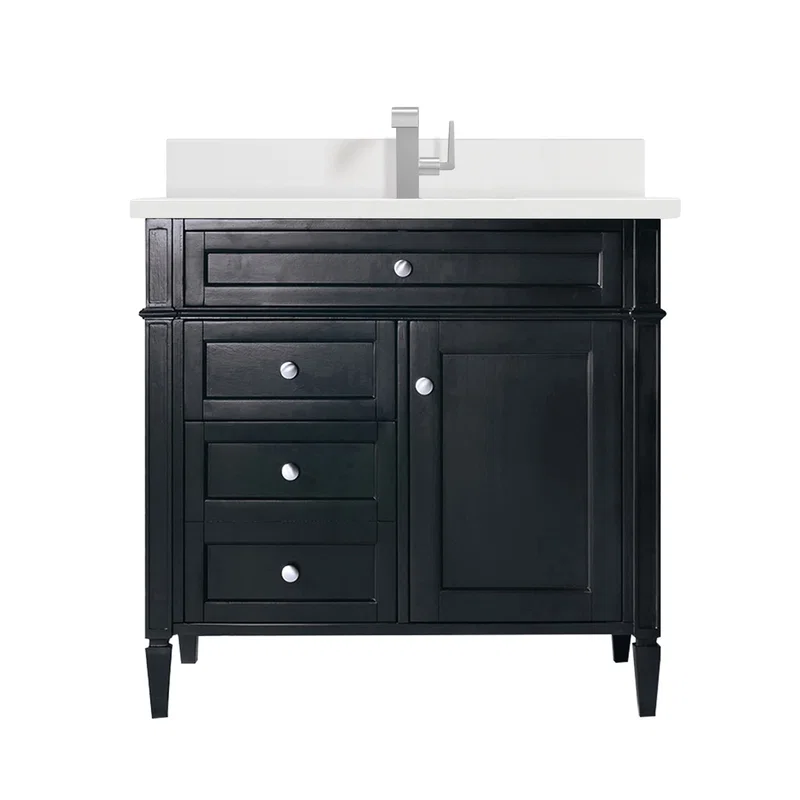Brittany 36" Single Vanity, Black Onyx w/ Single Hole 3 CM White Zeus Silestone Top & Backsplash