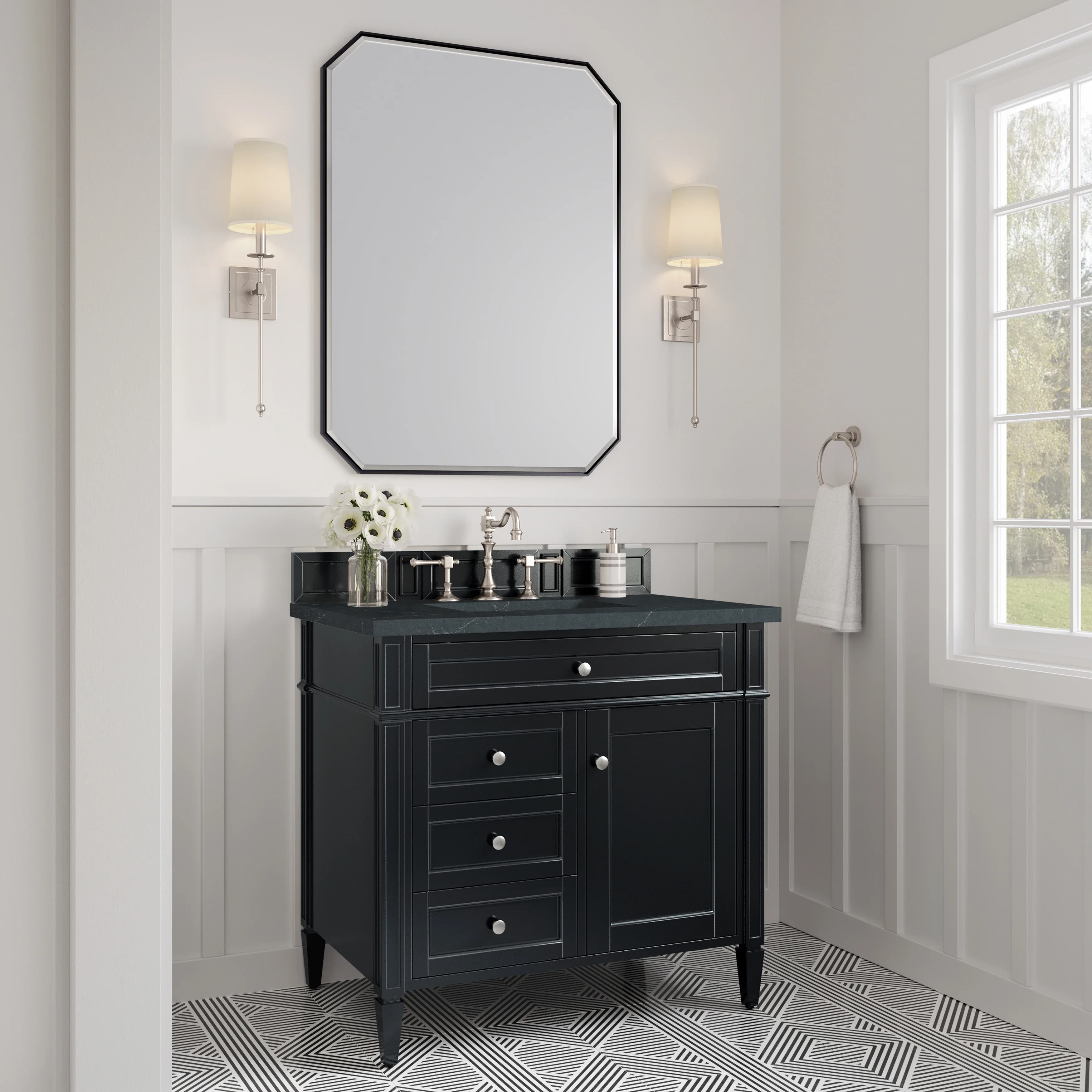 Brittany 36" Single Vanity, Black Onyx w/ 3 CM Charcoal Soapstone Silestone Top
