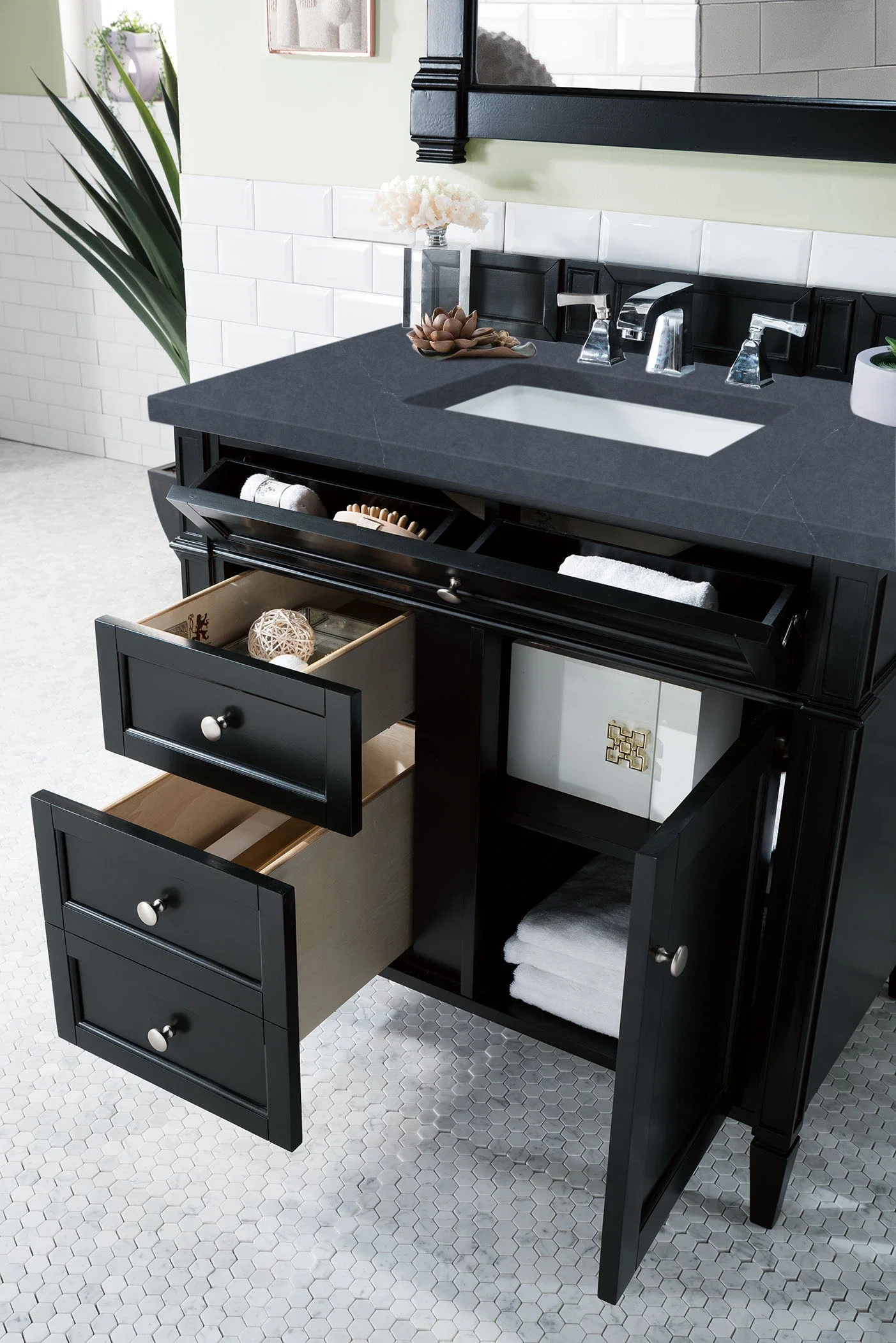 Brittany 36" Single Vanity, Black Onyx w/ 3 CM Charcoal Soapstone Silestone Top