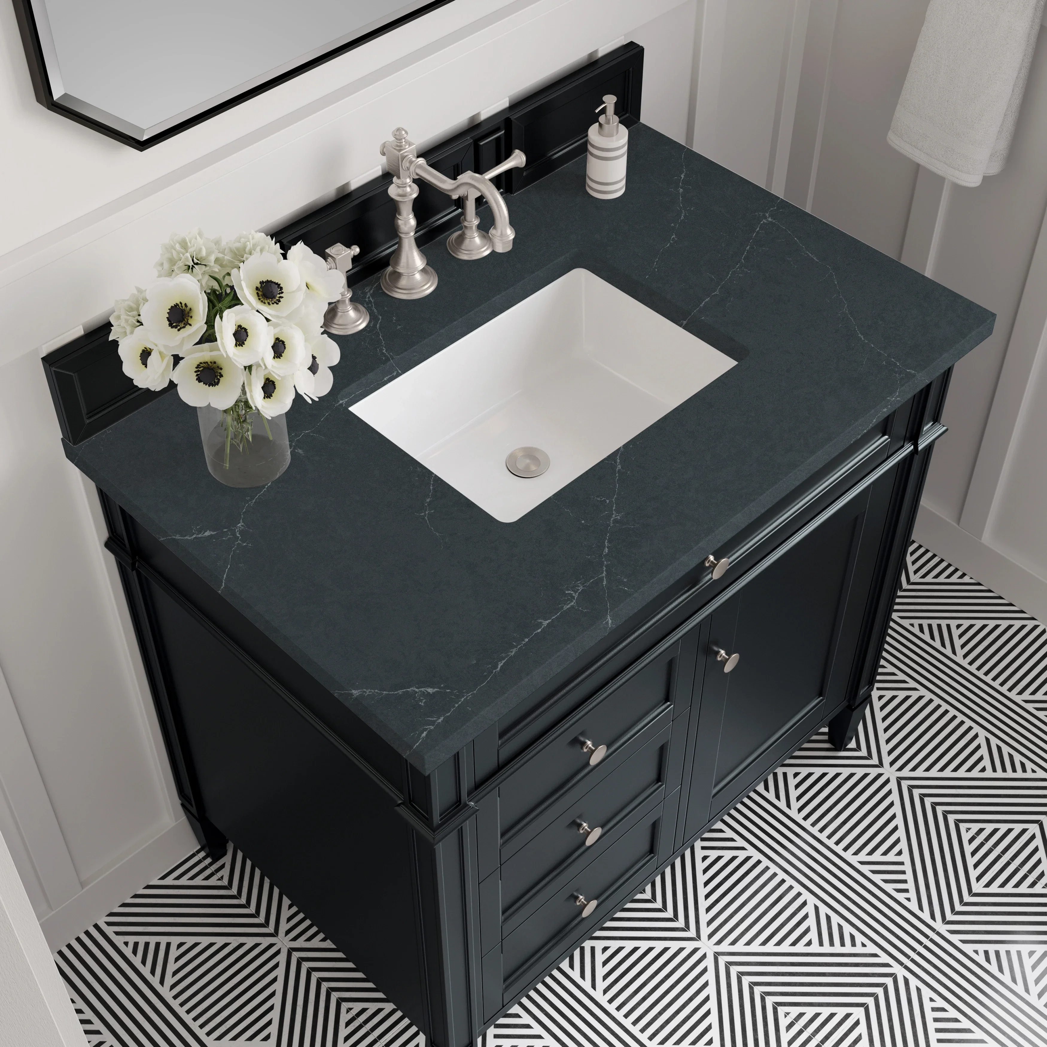 Brittany 36" Single Vanity, Black Onyx w/ 3 CM Charcoal Soapstone Silestone Top