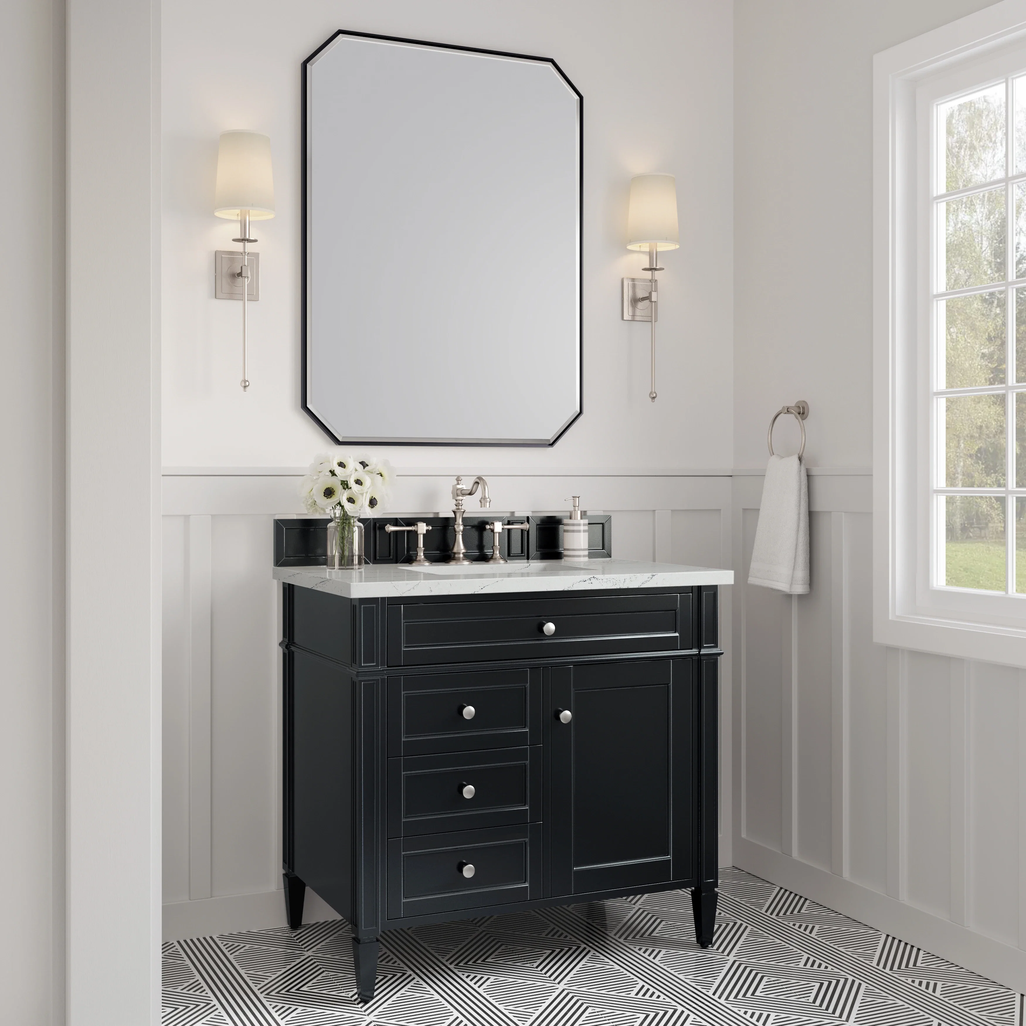 Brittany 36" Single Vanity, Black Onyx w/ 3 CM Ethereal Noctis Silestone Top
