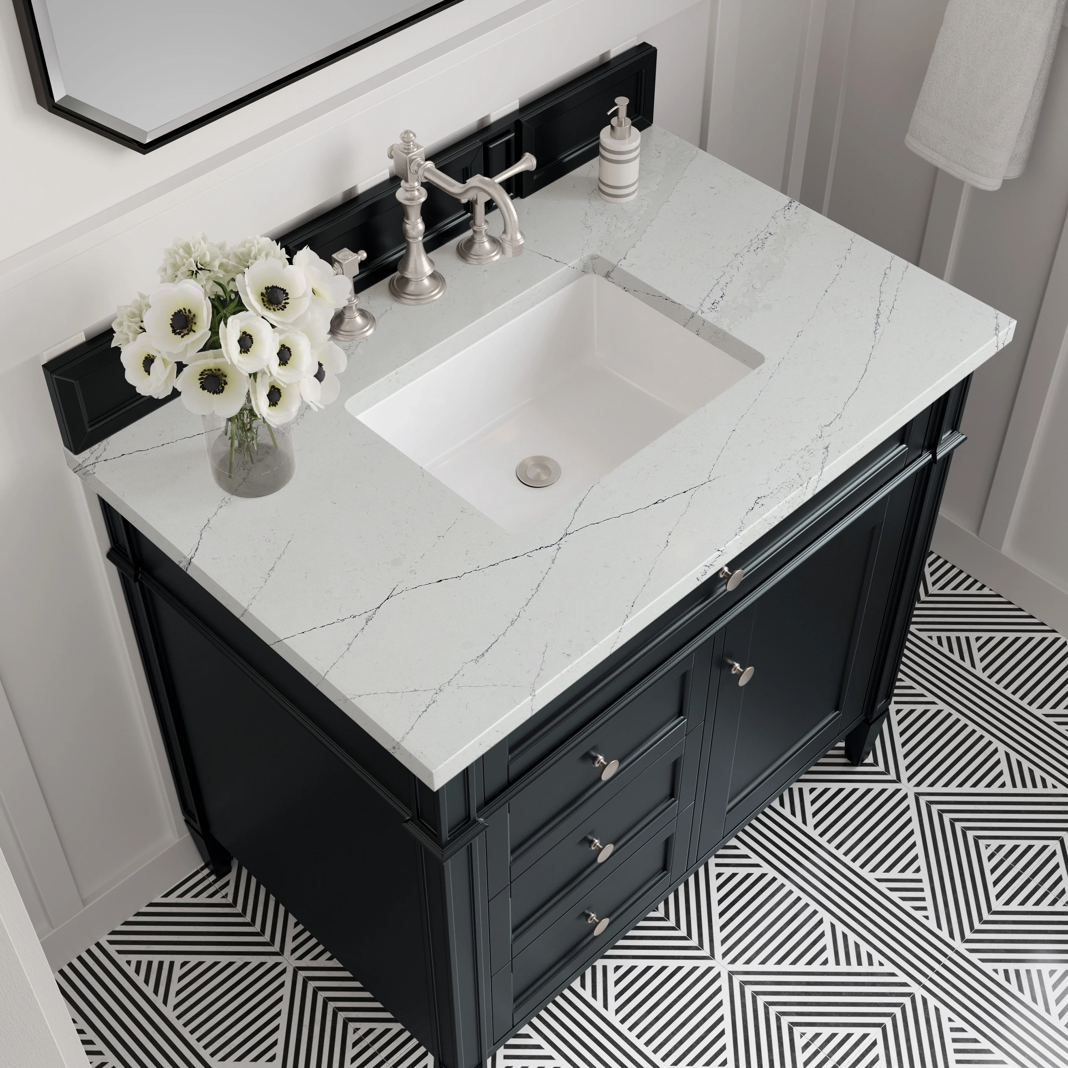 Brittany 36" Single Vanity, Black Onyx w/ 3 CM Ethereal Noctis Silestone Top