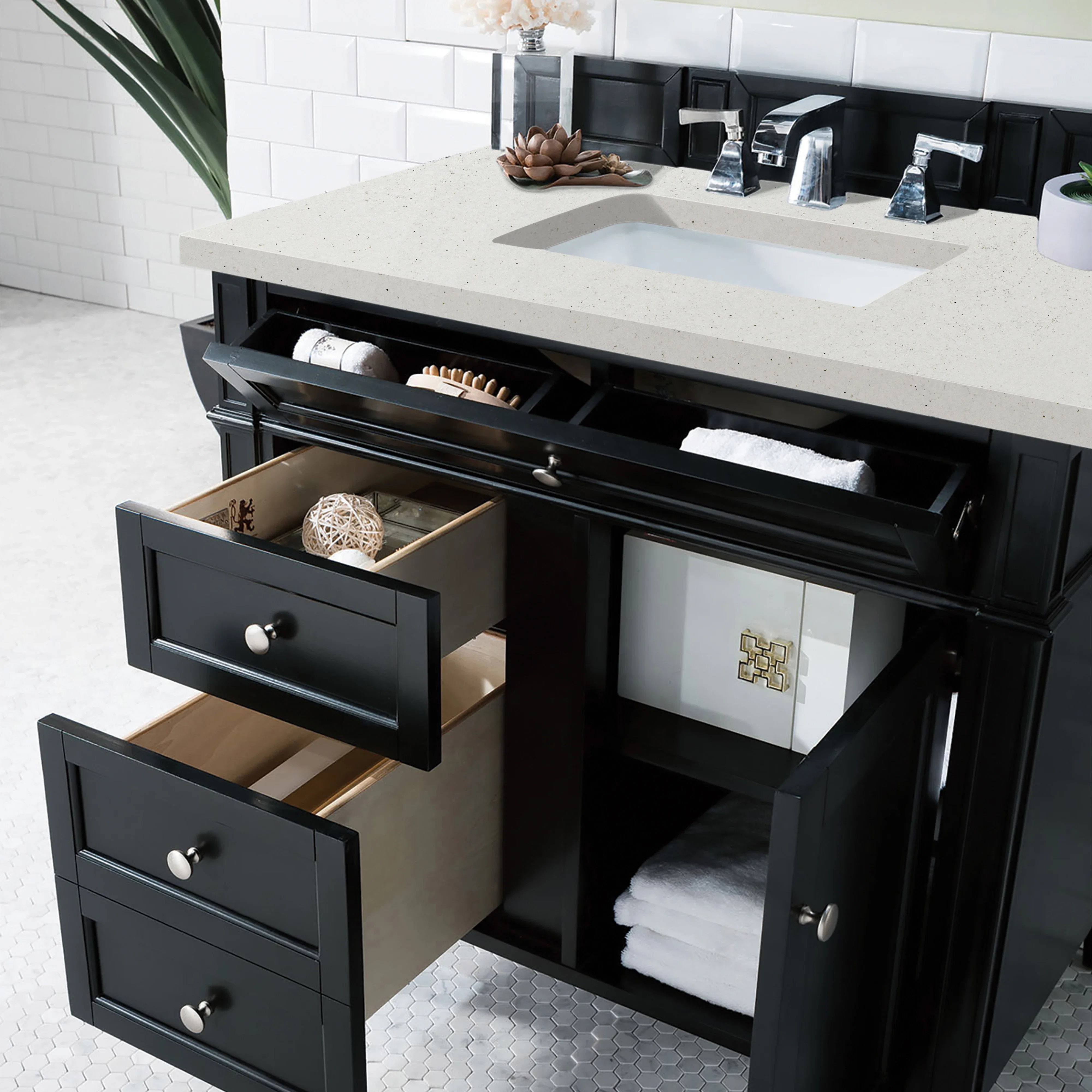 Brittany 36" Single Vanity, Black Onyx w/ 3 CM Lime Delight Silestone Top