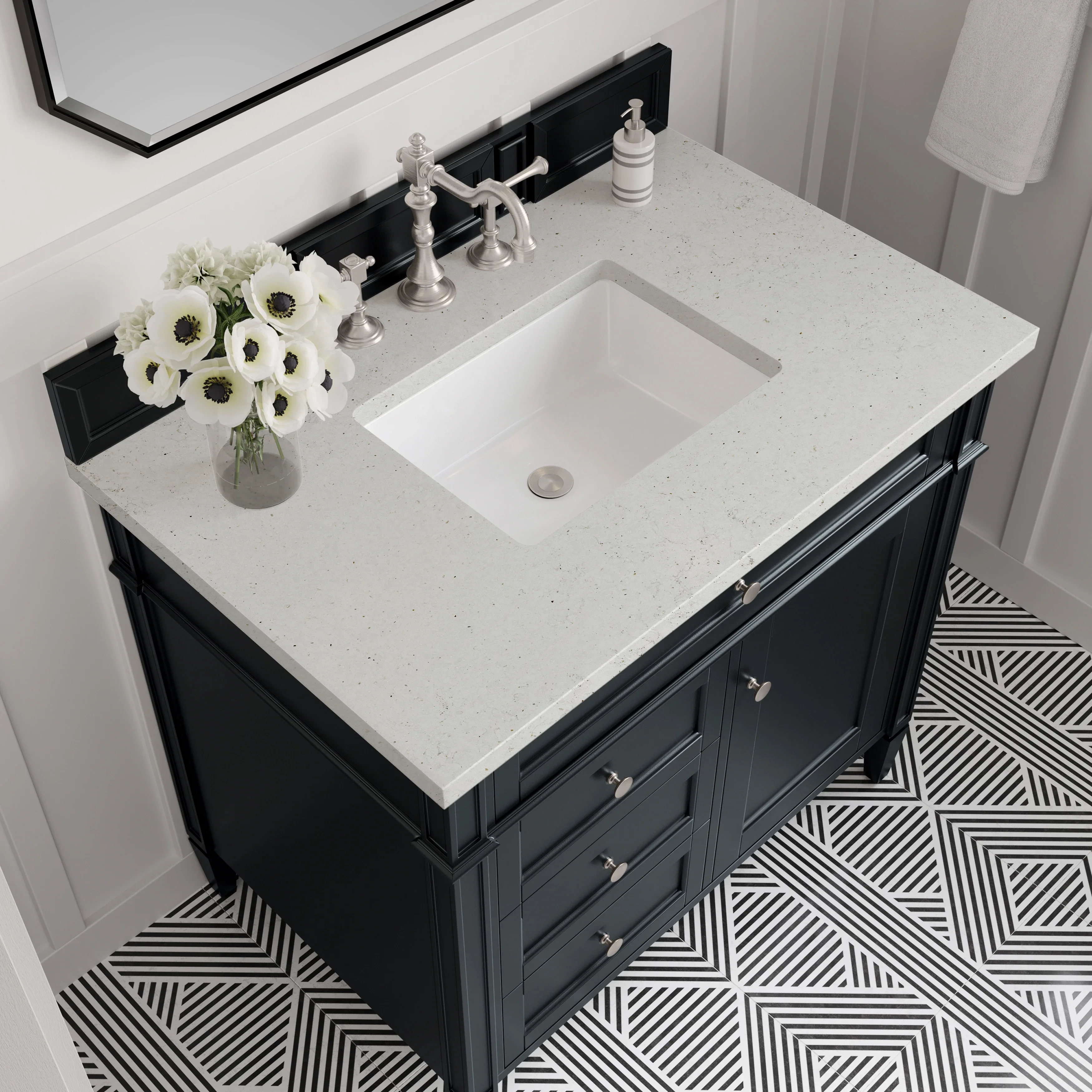 Brittany 36" Single Vanity, Black Onyx w/ 3 CM Lime Delight Silestone Top