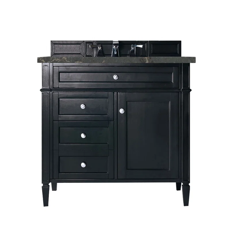 Brittany 36" Single Vanity, Black Onyx w/ 3 CM Parisien Bleu Silestone Top