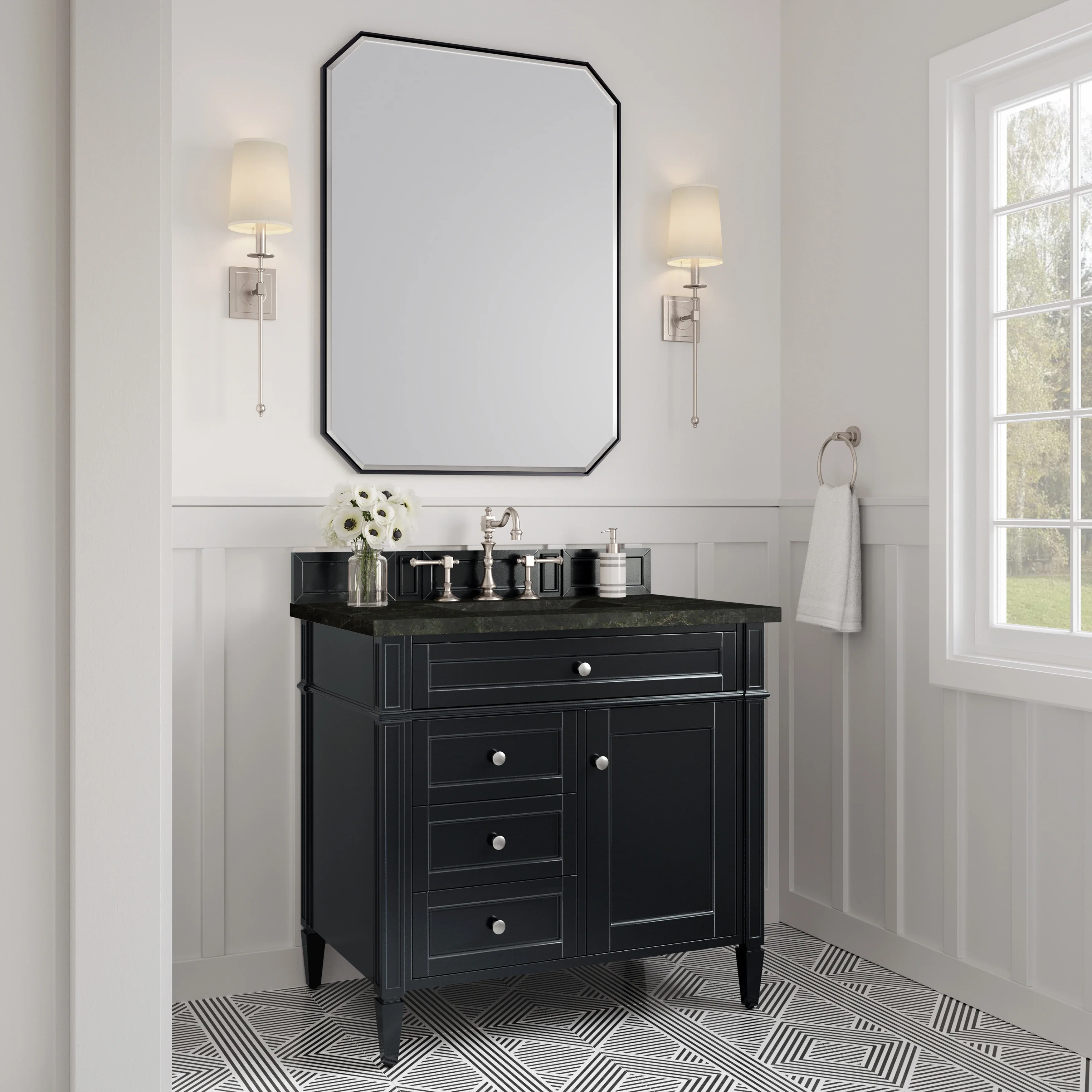 Brittany 36" Single Vanity, Black Onyx, w/ 3 CM Phantome Eclos Top