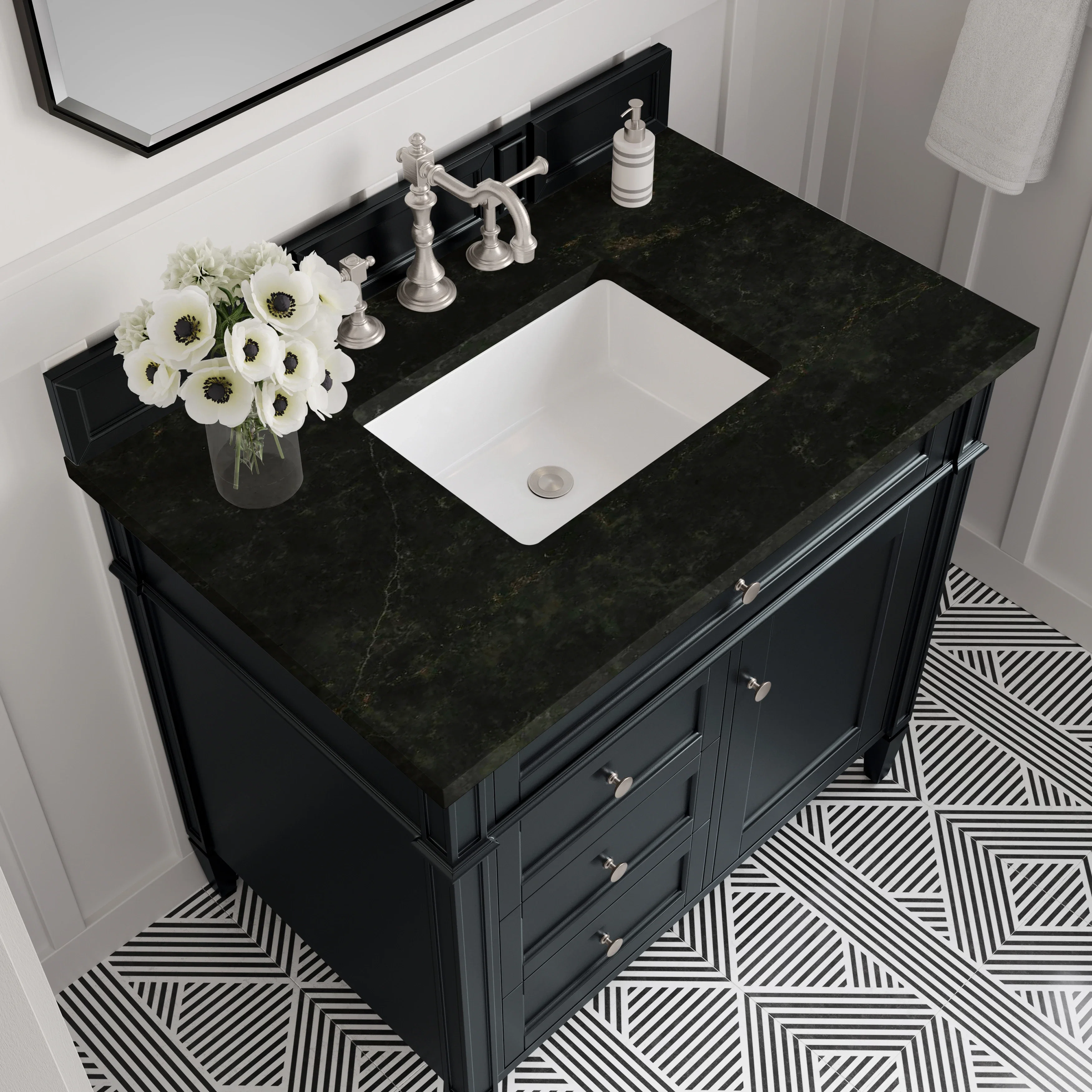 Brittany 36" Single Vanity, Black Onyx, w/ 3 CM Phantome Eclos Top