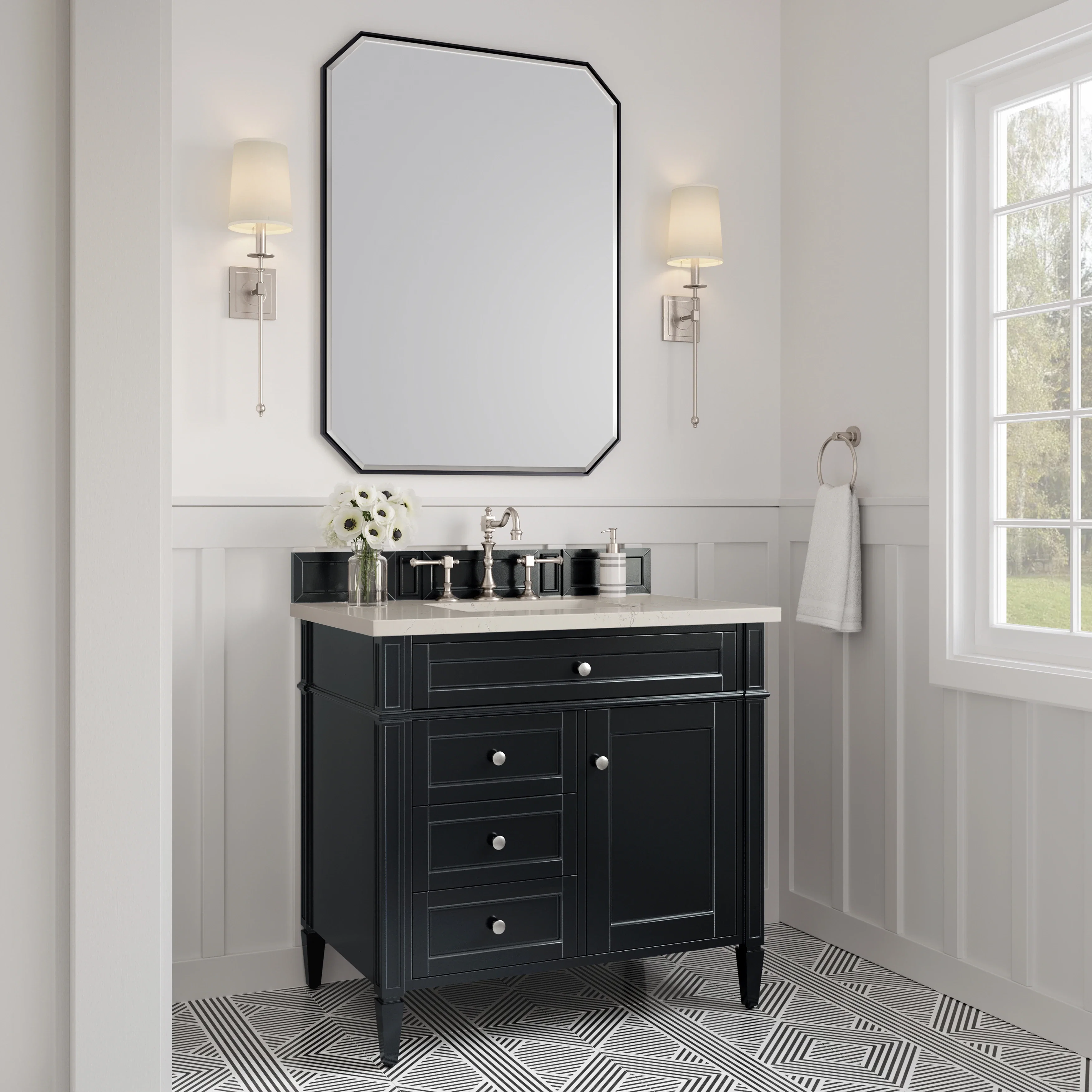 Brittany 36" Single Vanity, Black Onyx, w/ 3 CM Siberian Silestone Top