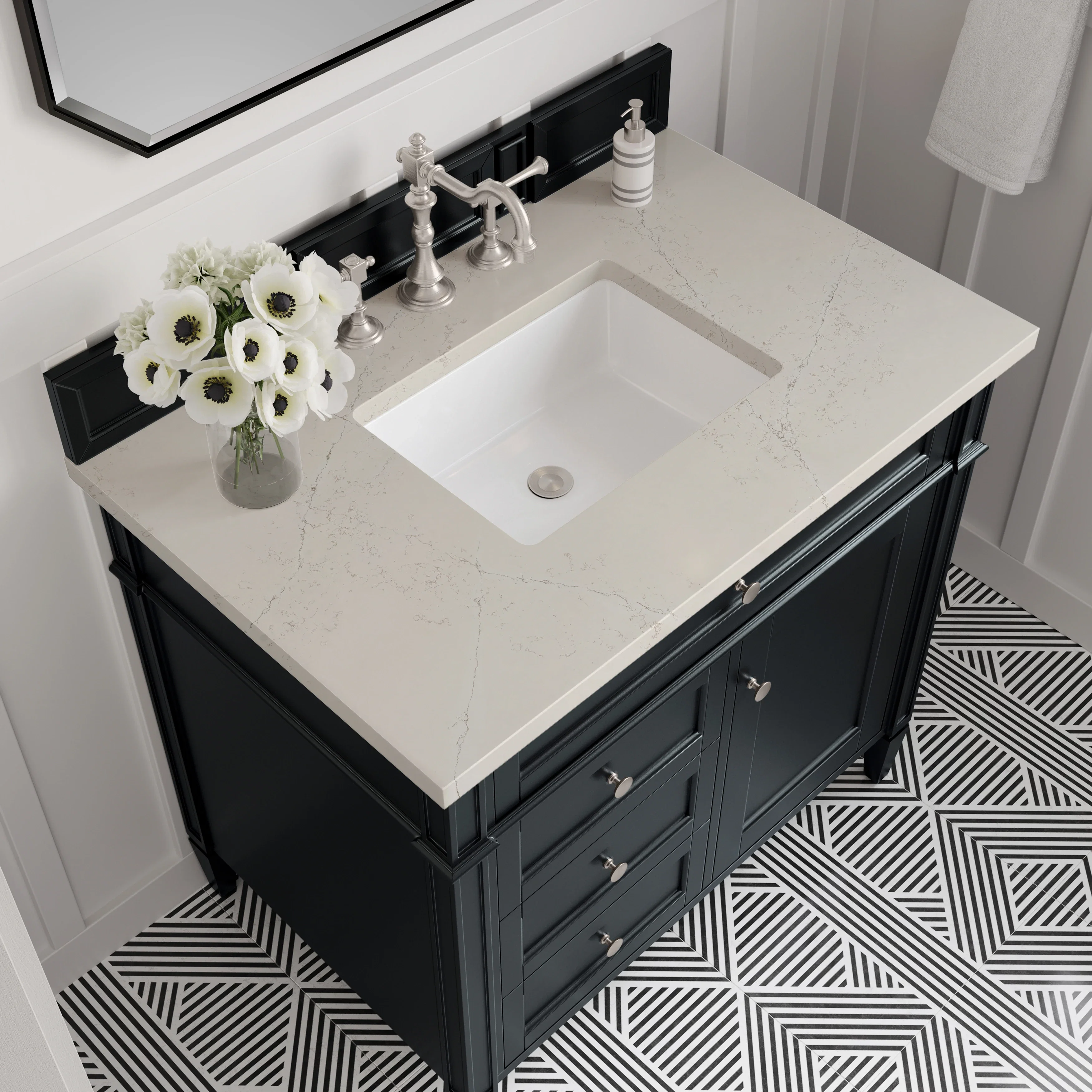 Brittany 36" Single Vanity, Black Onyx, w/ 3 CM Siberian Silestone Top