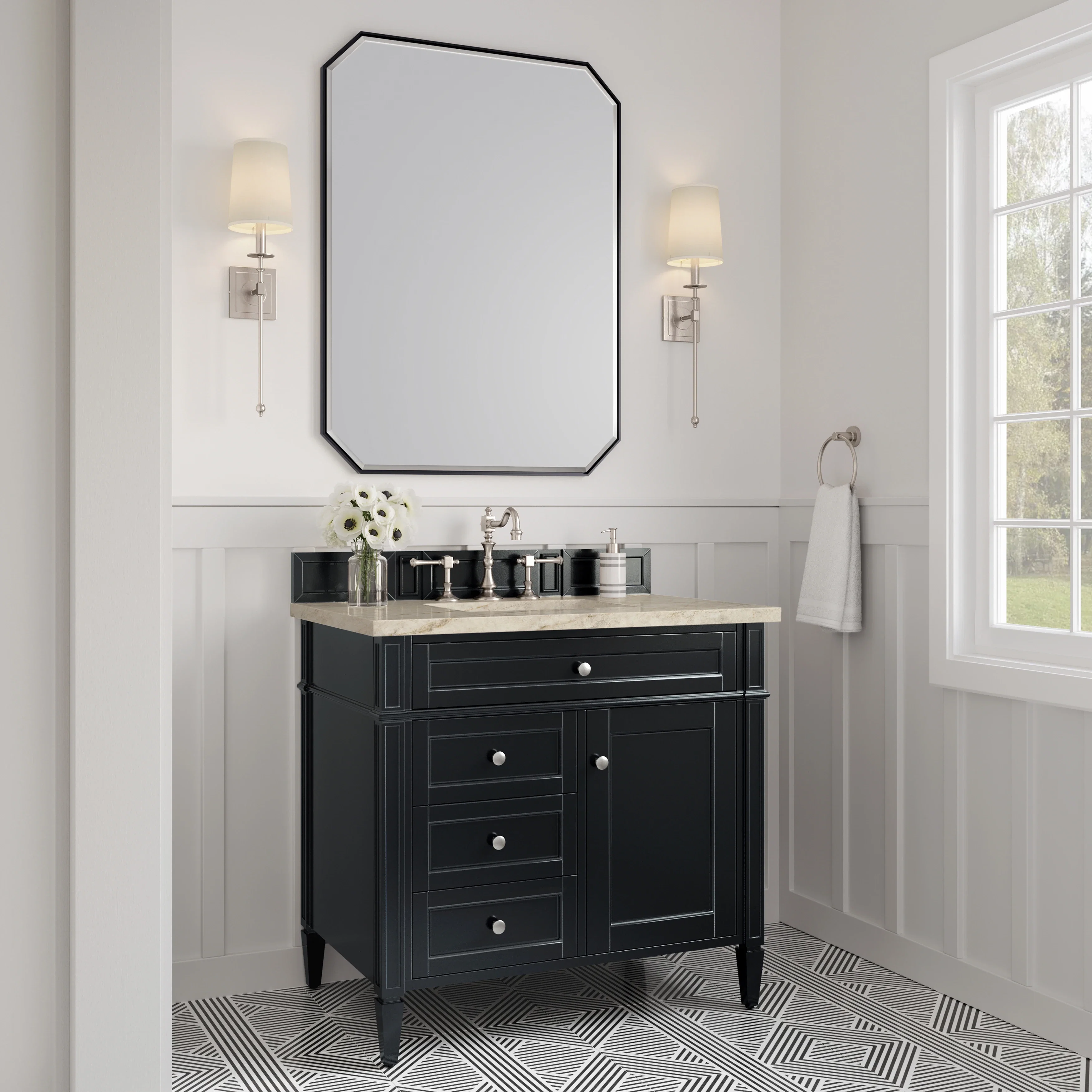 Brittany 36" Single Vanity, Black Onyx, w/ 3 CM Tajnar Eclos Top