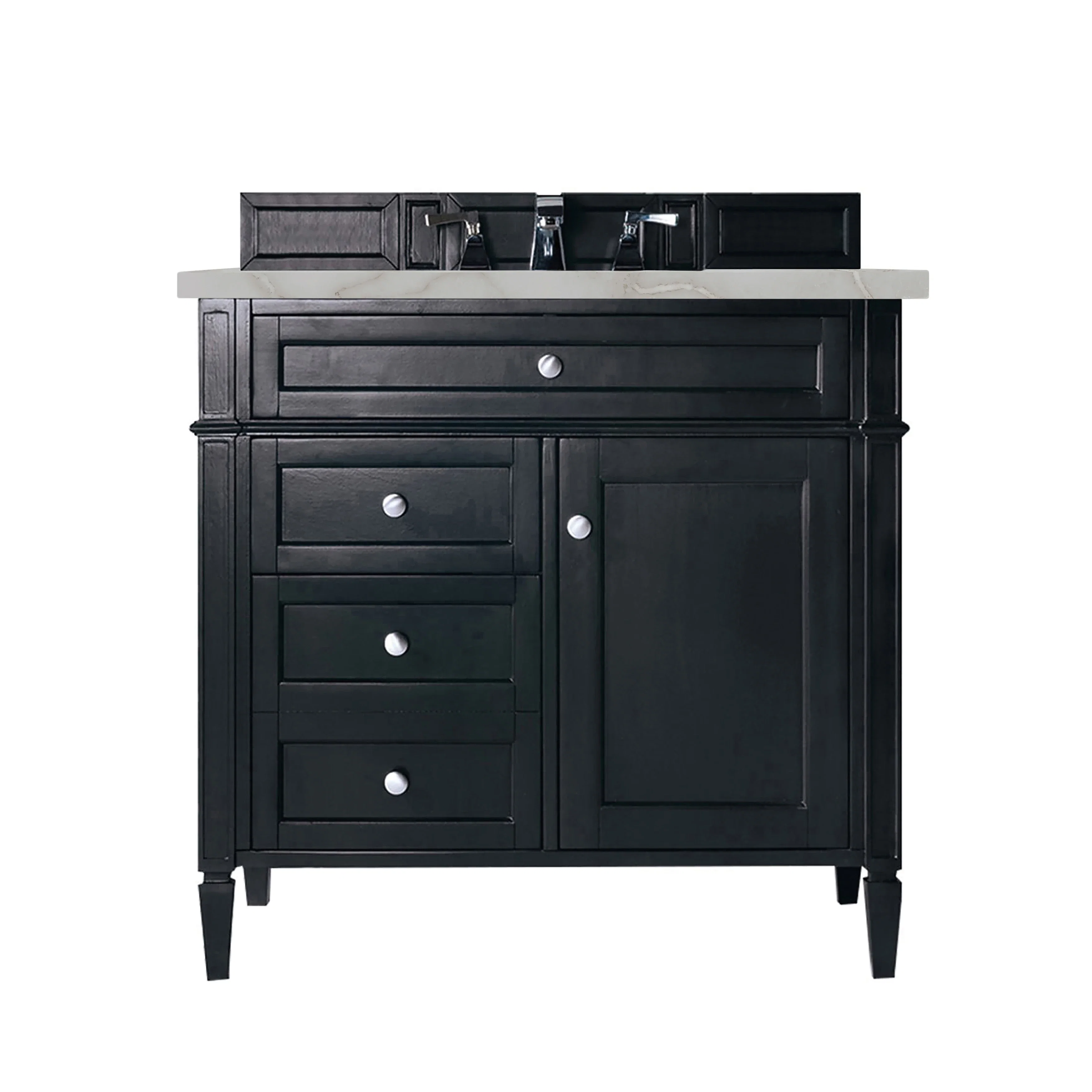 Brittany 36" Single Vanity, Black Onyx w/ 3 CM Victorian Silver Silestone Top