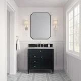 Brittany 36" Single Vanity, Black Onyx w/ 3 CM Victorian Silver Silestone Top
