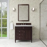 Brittany 36" Single Vanity, Burnished Mahogany w/ 3 CM Carrara Marble Top