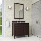 Brittany 36" Single Vanity, Burnished Mahogany w/ 3 CM Carrara Marble Top
