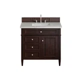 Brittany 36" Single Vanity, Burnished Mahogany w/ 3 CM Eternal Jasmine Pearl Silestone Top