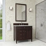 Brittany 36" Single Vanity, Burnished Mahogany w/ 3 CM Eternal Jasmine Pearl Silestone Top