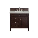 Brittany 36" Single Vanity, Burnished Mahogany w/ 3 CM Lime Delight Silestone Top